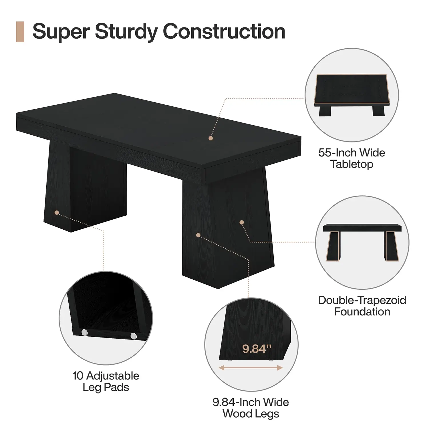 55" Executive Desk with Double Trapezoid Base, Modern Wooden Computer Desk for Home Office - Image 16