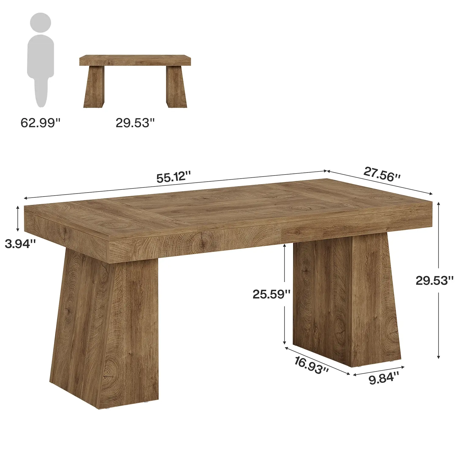 55" Executive Desk with Double Trapezoid Base, Modern Wooden Computer Desk for Home Office - Image 2