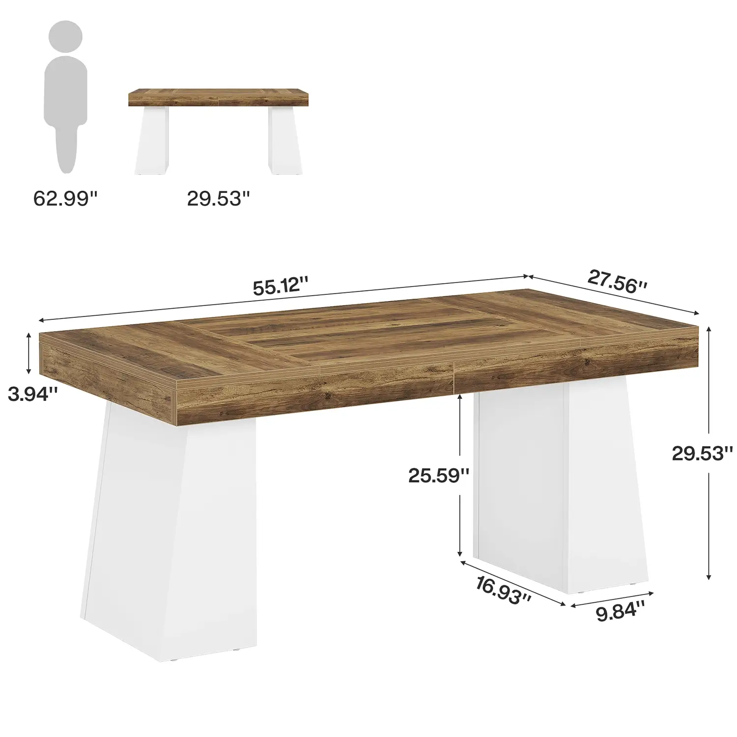 55" Executive Desk with Double Trapezoid Base, Modern Wooden Computer Desk for Home Office - Image 21