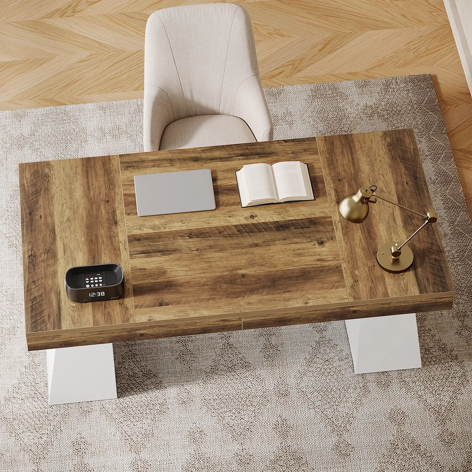 55" Executive Desk with Double Trapezoid Base, Modern Wooden Computer Desk for Home Office - Image 22
