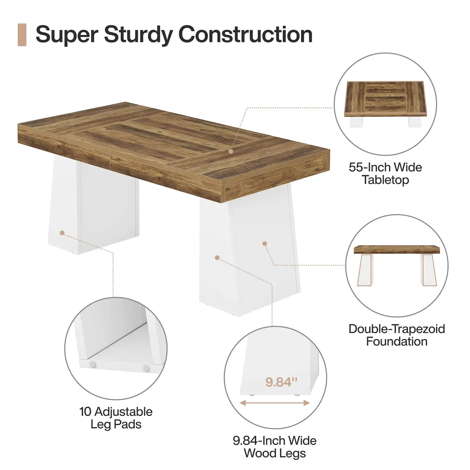 55" Executive Desk with Double Trapezoid Base, Modern Wooden Computer Desk for Home Office - Image 25