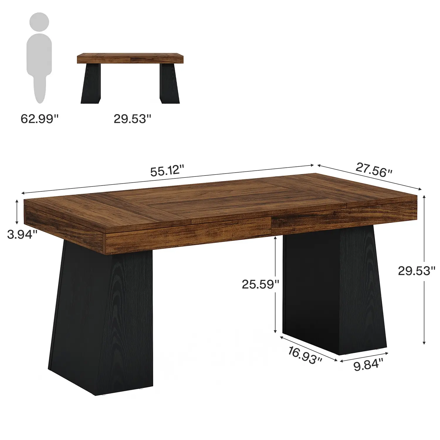 55" Executive Desk with Double Trapezoid Base, Modern Wooden Computer Desk for Home Office - Image 30