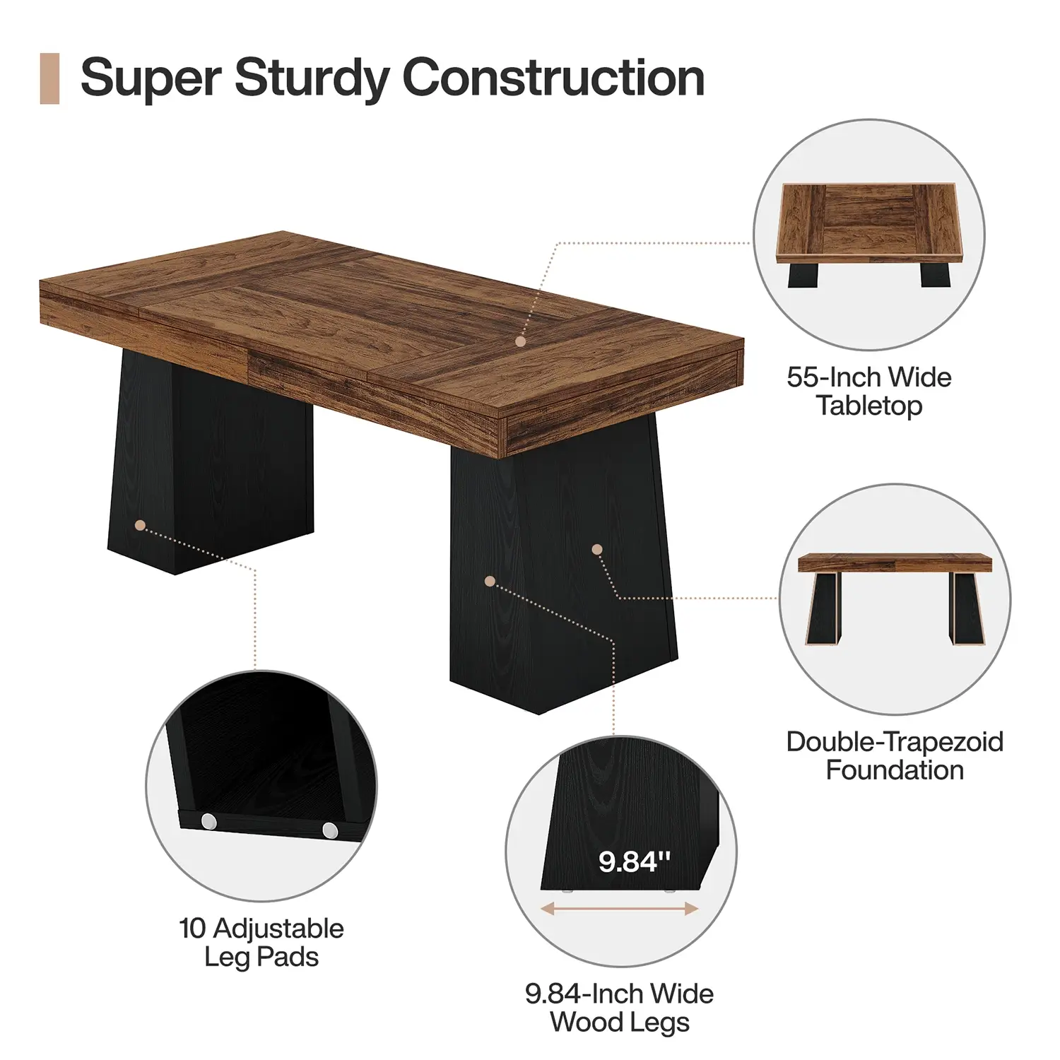 55" Executive Desk with Double Trapezoid Base, Modern Wooden Computer Desk for Home Office - Image 33