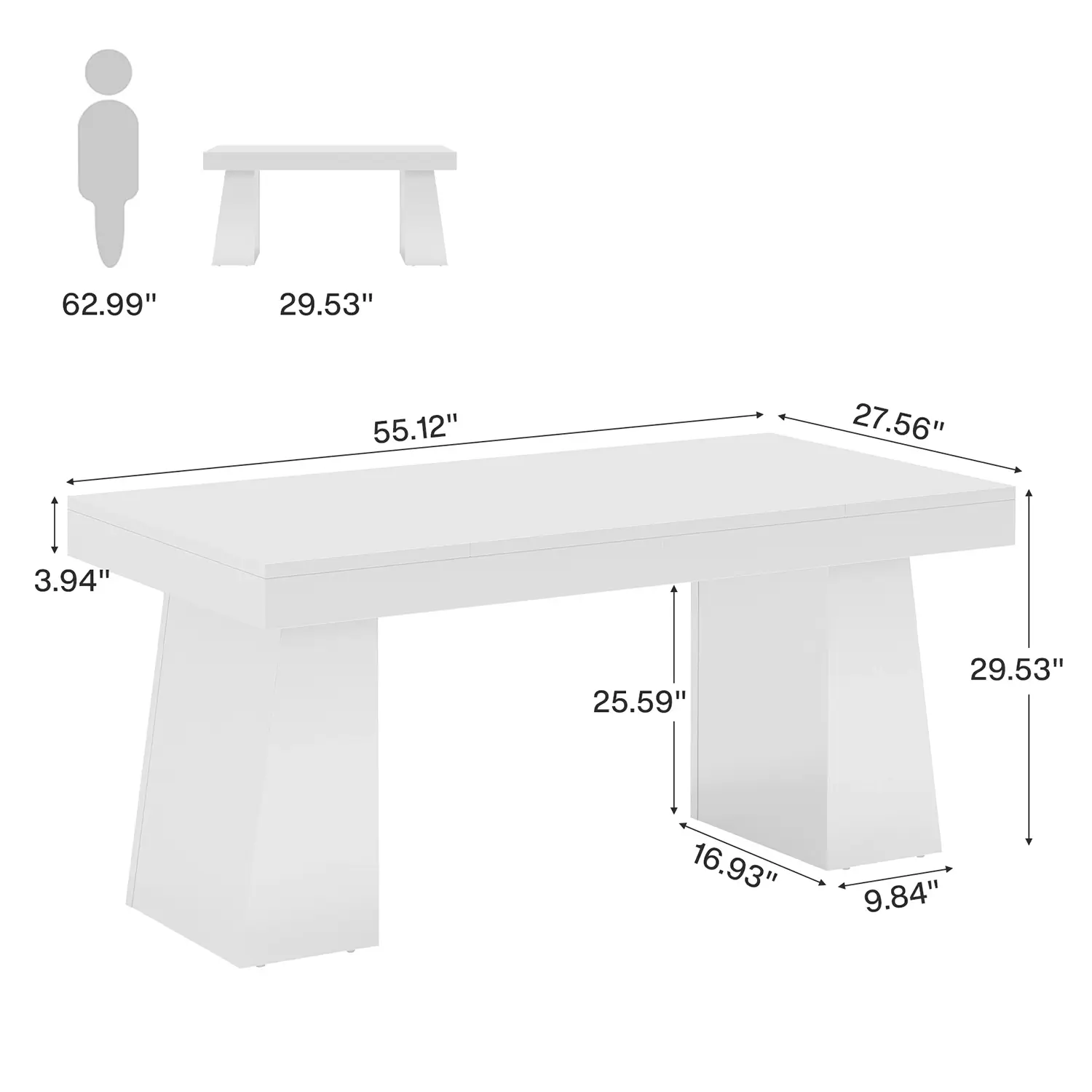 55" Executive Desk with Double Trapezoid Base, Modern Wooden Computer Desk for Home Office - Image 38