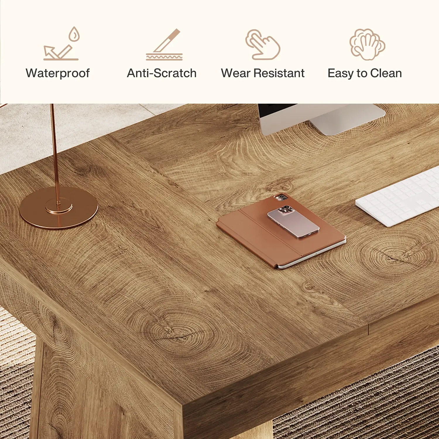 55" Executive Desk with Double Trapezoid Base, Modern Wooden Computer Desk for Home Office - Image 6