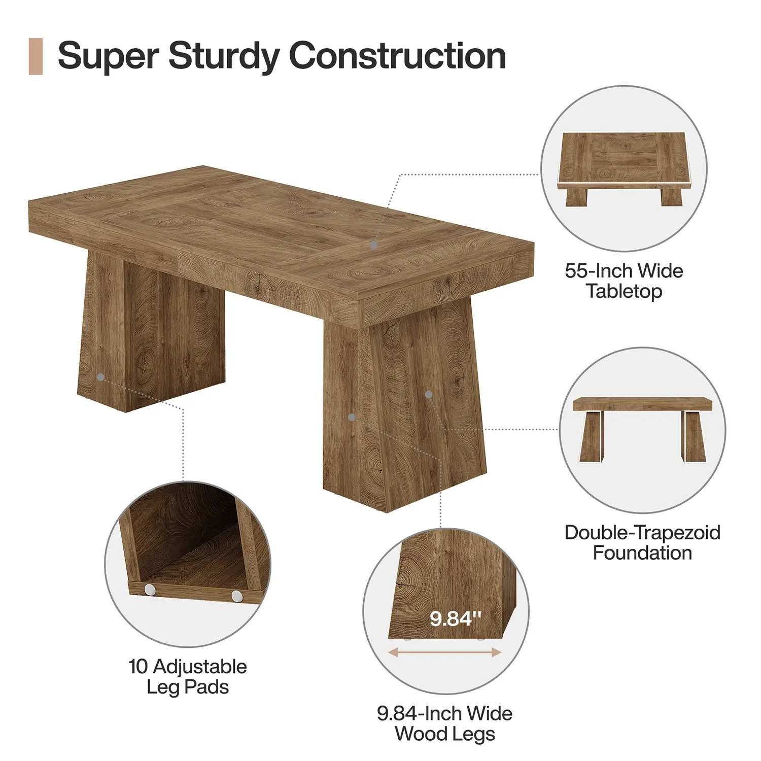 55" Executive Desk with Double Trapezoid Base, Modern Wooden Computer Desk for Home Office - Image 7