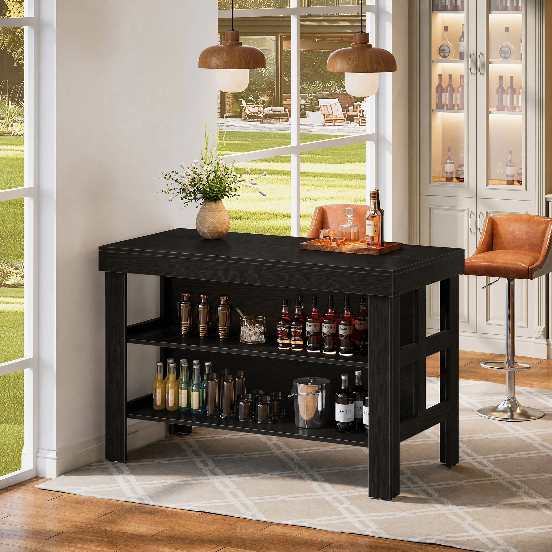 Home Bar Table Unit, 55" Counter Height Bar Cabinet with Storage Shelves - Image 14