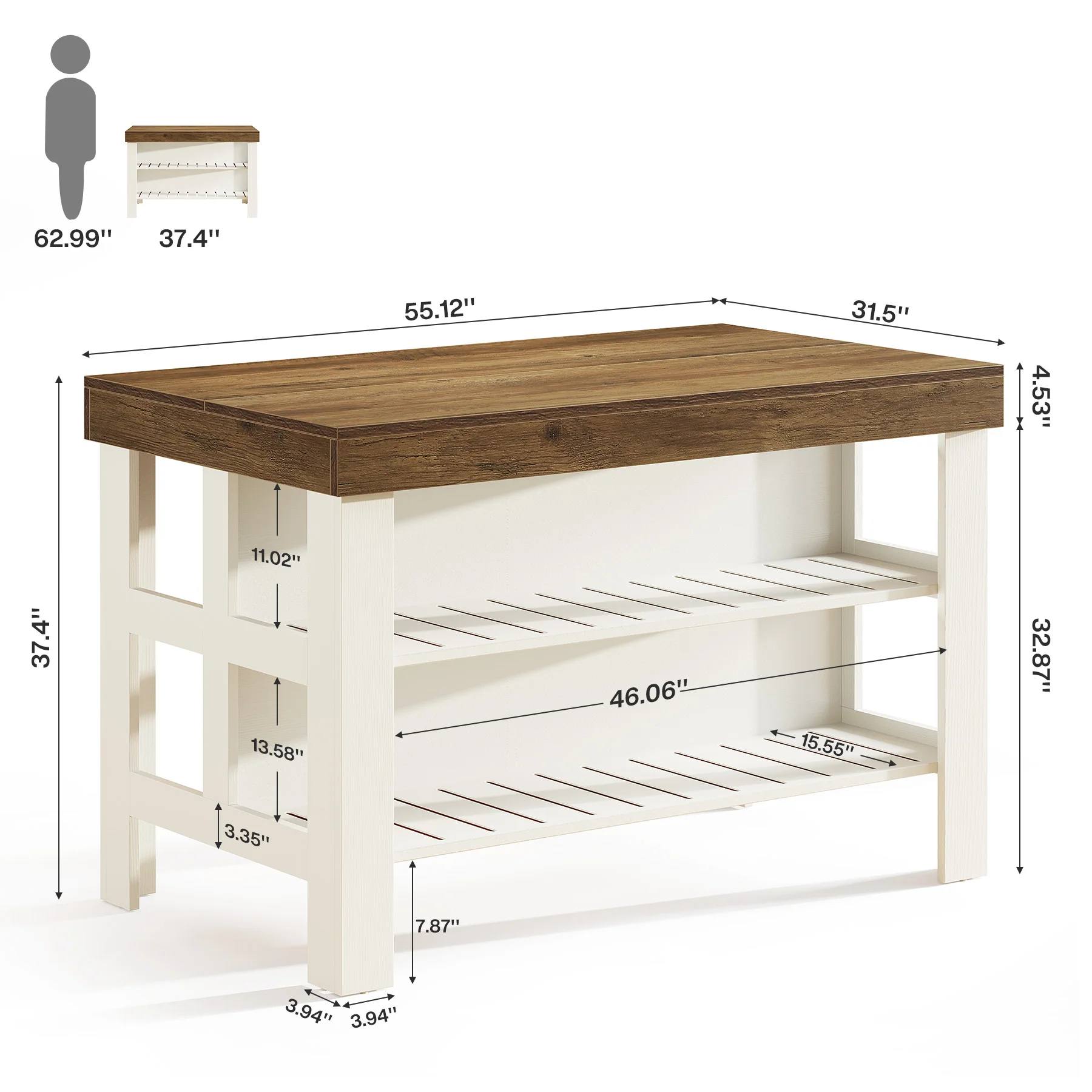 Home Bar Table Unit, 55" Counter Height Bar Cabinet with Storage Shelves - Image 2