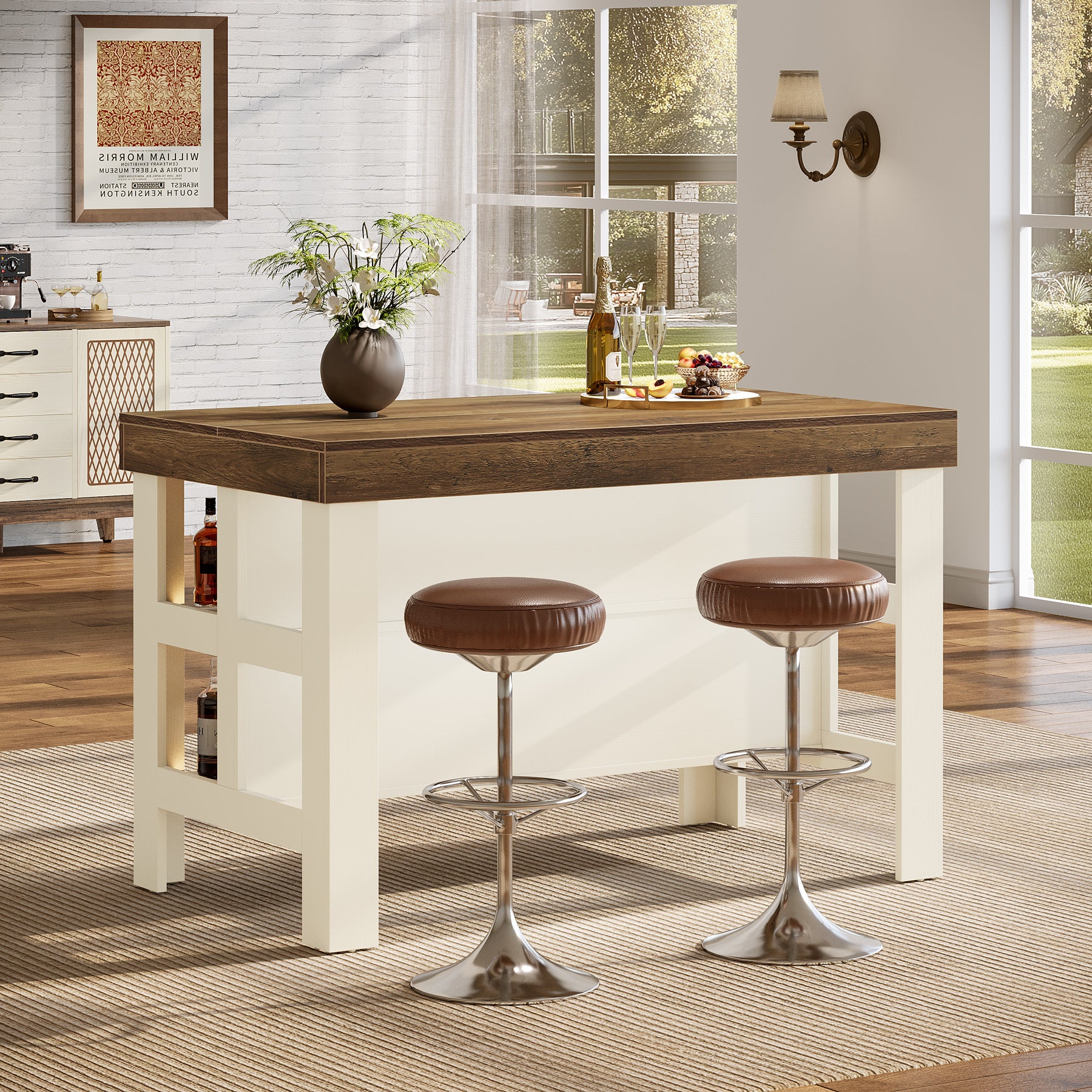 Home Bar Table Unit, 55" Counter Height Bar Cabinet with Storage Shelves - Image 5