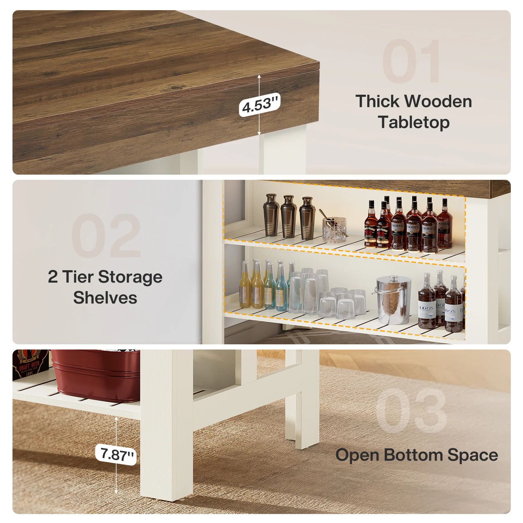 Home Bar Table Unit, 55" Counter Height Bar Cabinet with Storage Shelves - Image 6