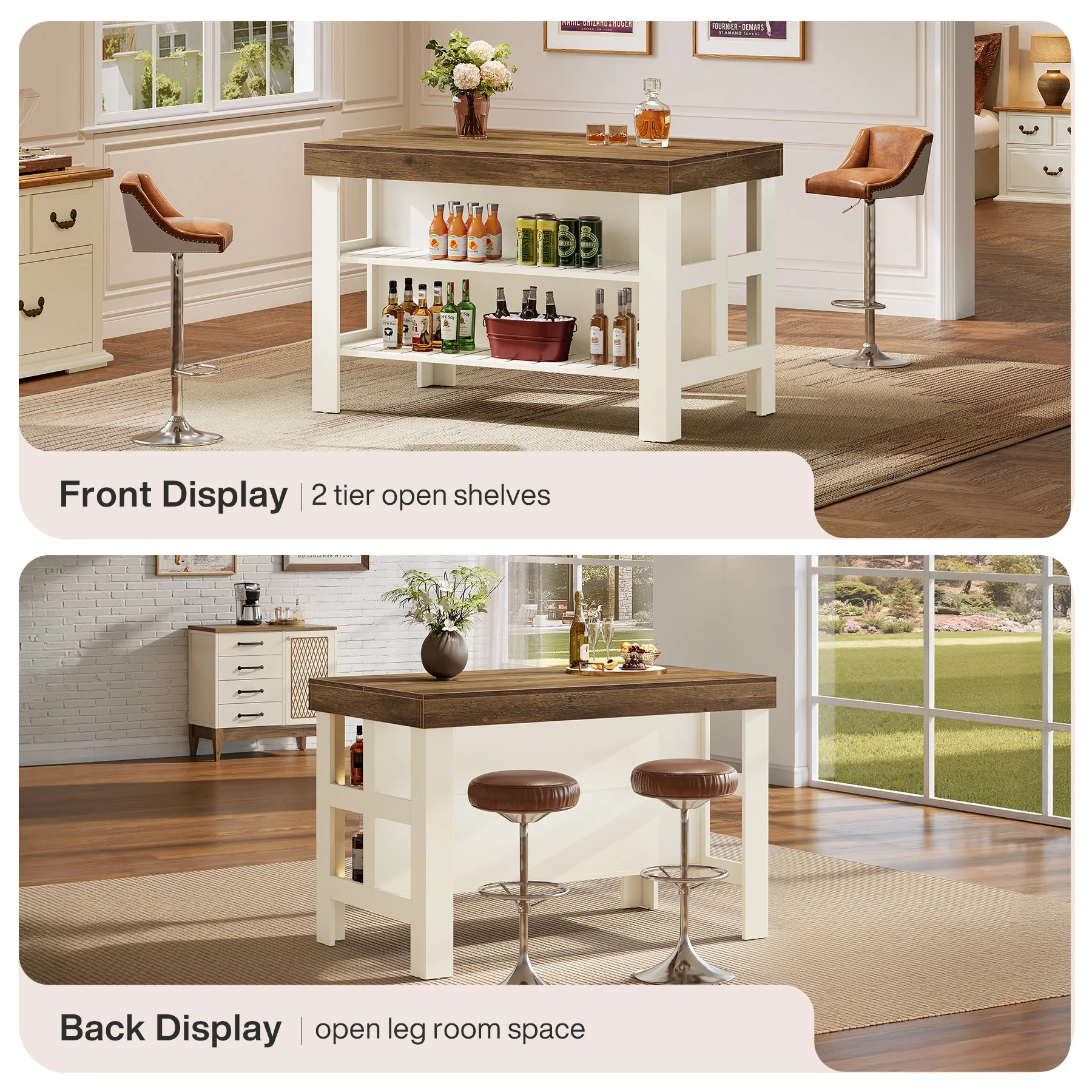 Home Bar Table Unit, 55" Counter Height Bar Cabinet with Storage Shelves - Image 7