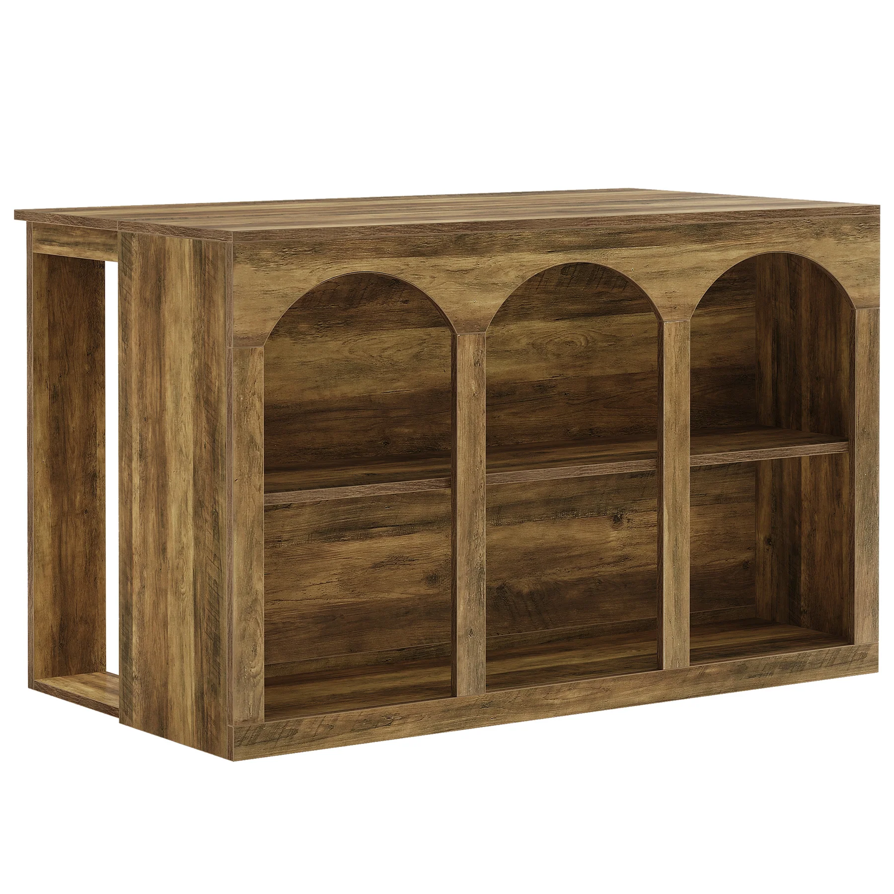 Wooden Kitchen Island, 55" Counter Height Coffee Bar Table with 2-Tier Shelves - Image 10