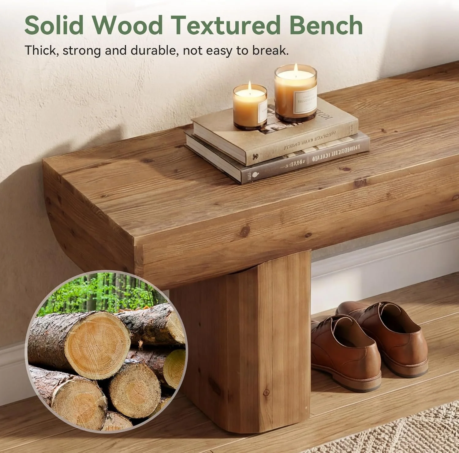 55" Solid Wood Entryway Bench, Farmhouse End of Bed Bench for Living Room - Image 4