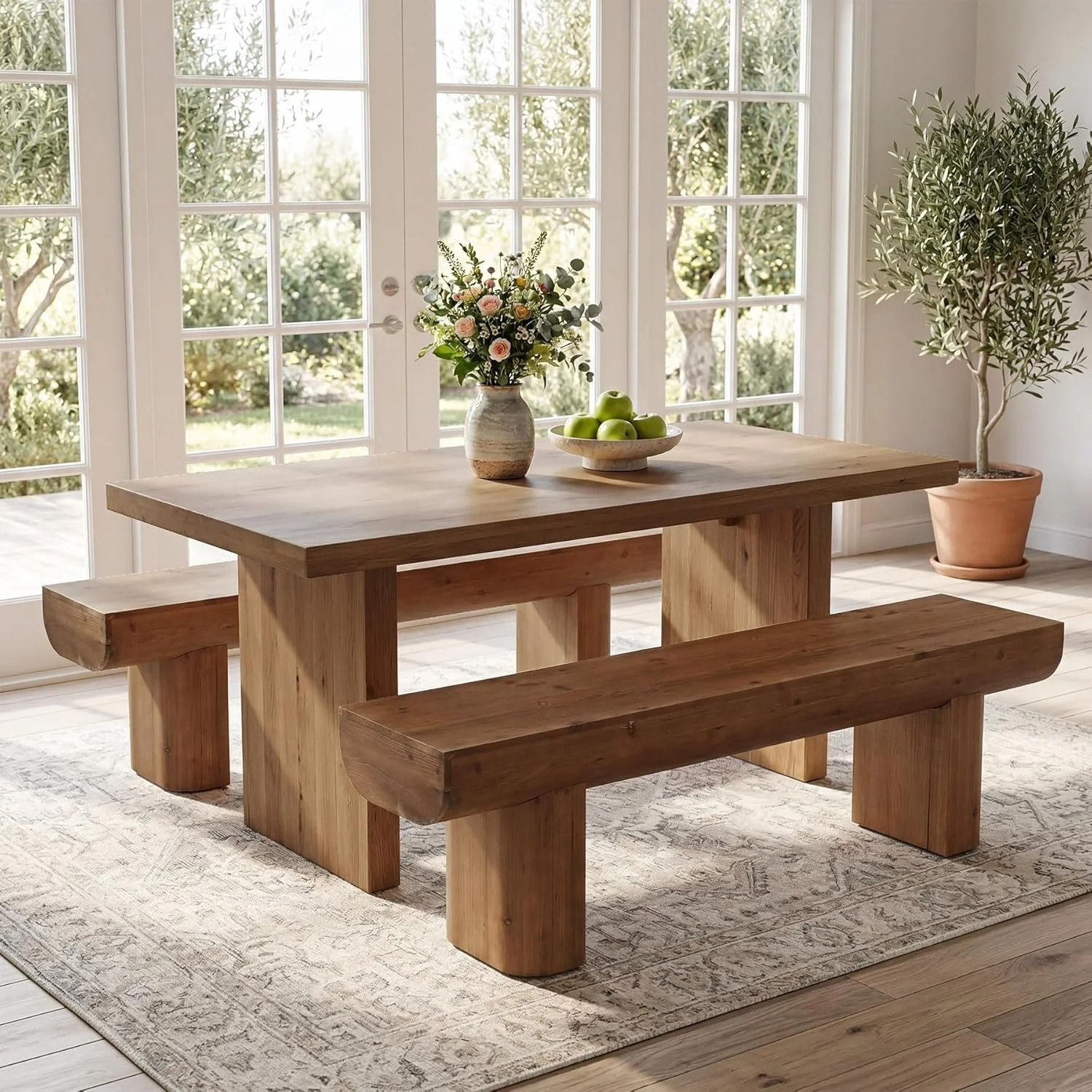 55" Solid Wood Entryway Bench, Farmhouse End of Bed Bench for Living Room - Image 5