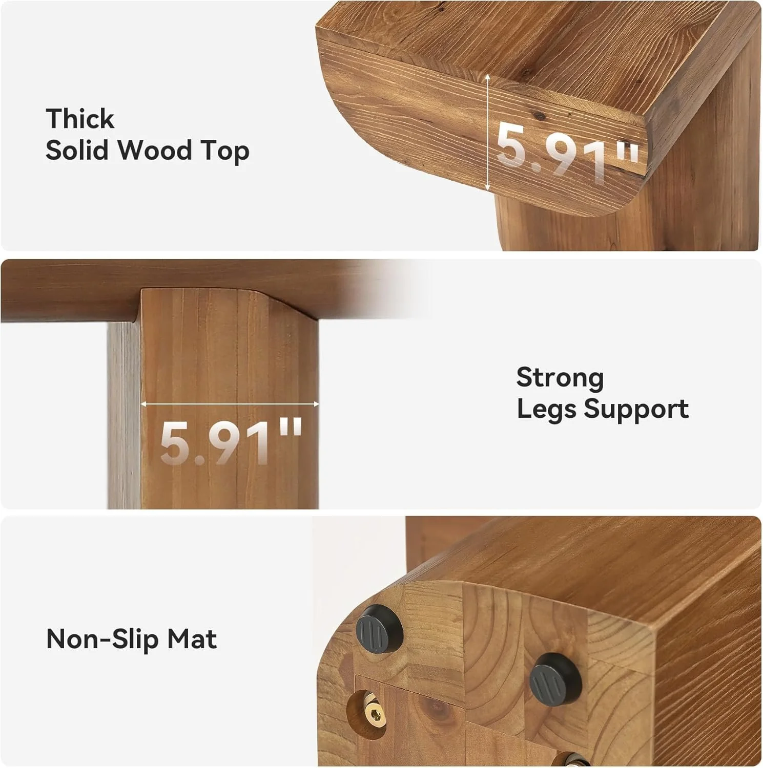 55" Solid Wood Entryway Bench, Farmhouse End of Bed Bench for Living Room - Image 7