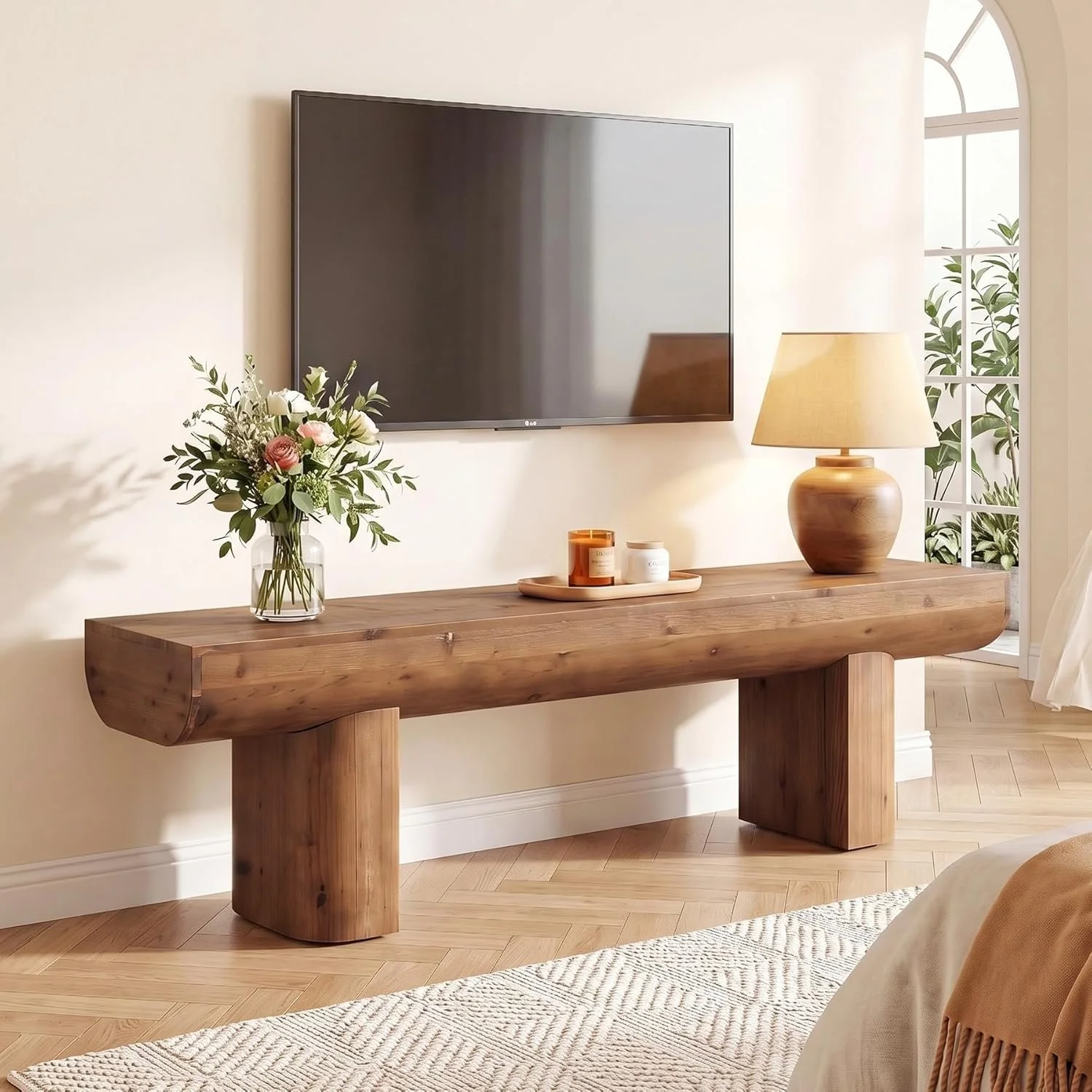 55" Solid Wood TV Stand, Farmhouse Entertainment Center for TVs up to 65" for Living Room - Image 4