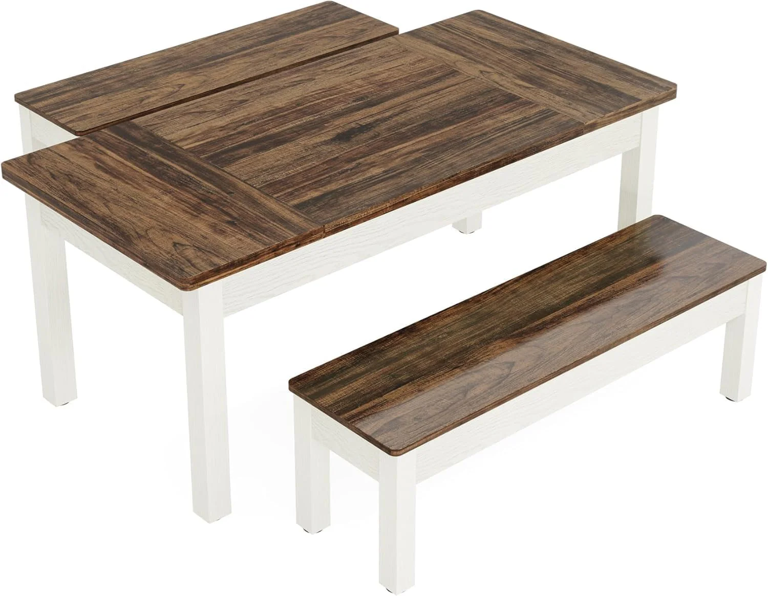 55" Farmhouse Kitchen Table Set for 4–6 People, 3 Piece Space Saving Dining Table with 2 Benches - Image 14