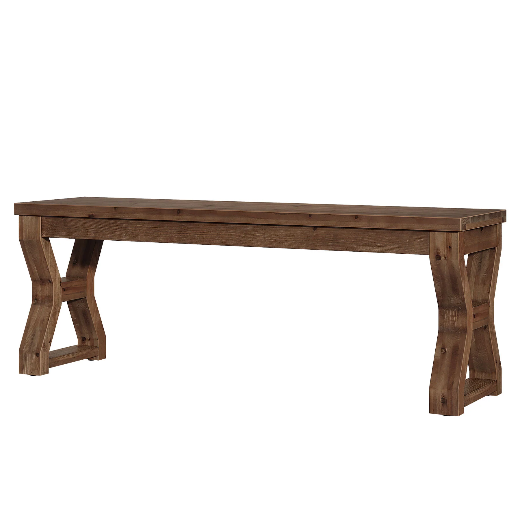 55" Solid Wood Entryway Bench, Farmhouse Shoe Bench with X-Cross Legs - Image 10