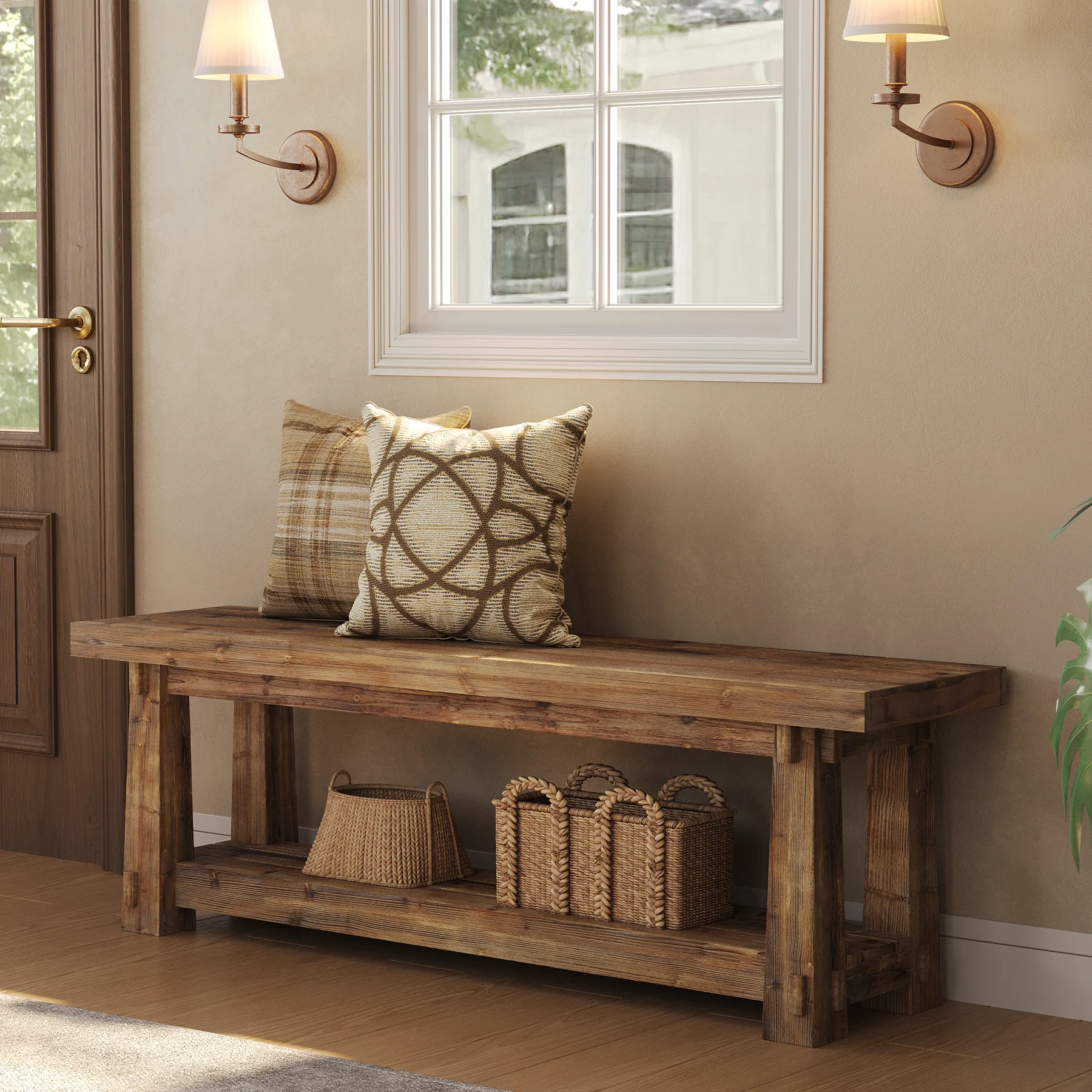 55" Entryway Bench, Foyer Bench with Shoe Storage for Hallway - Image 4