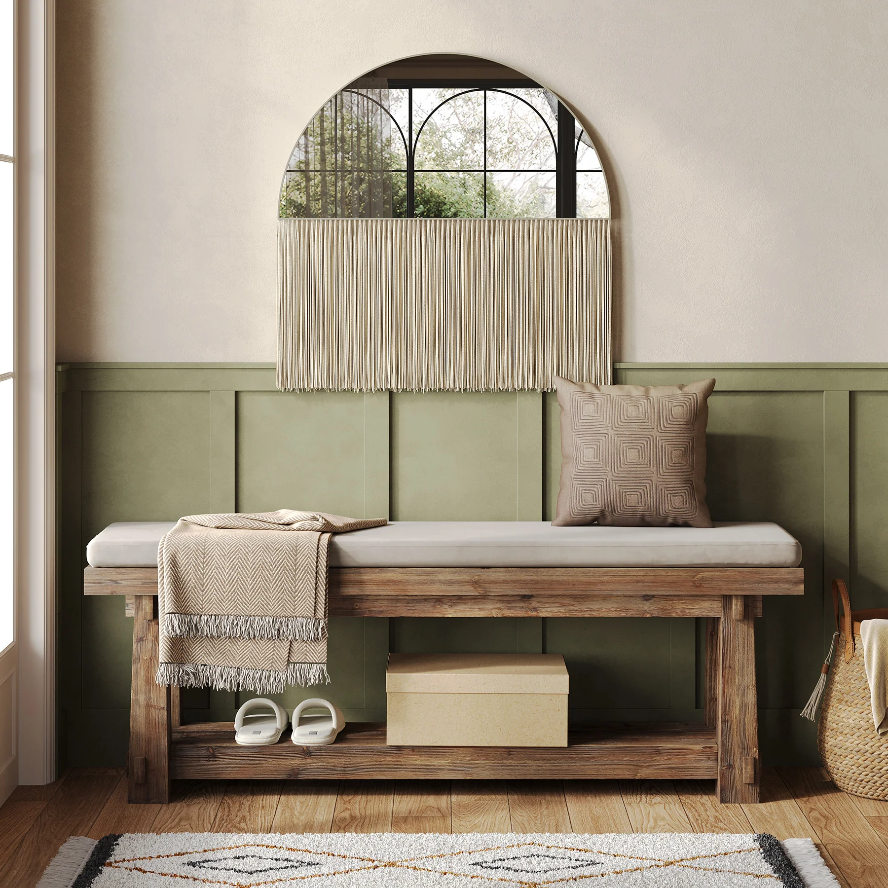 55" Entryway Bench, Foyer Bench with Shoe Storage for Hallway - Image 5