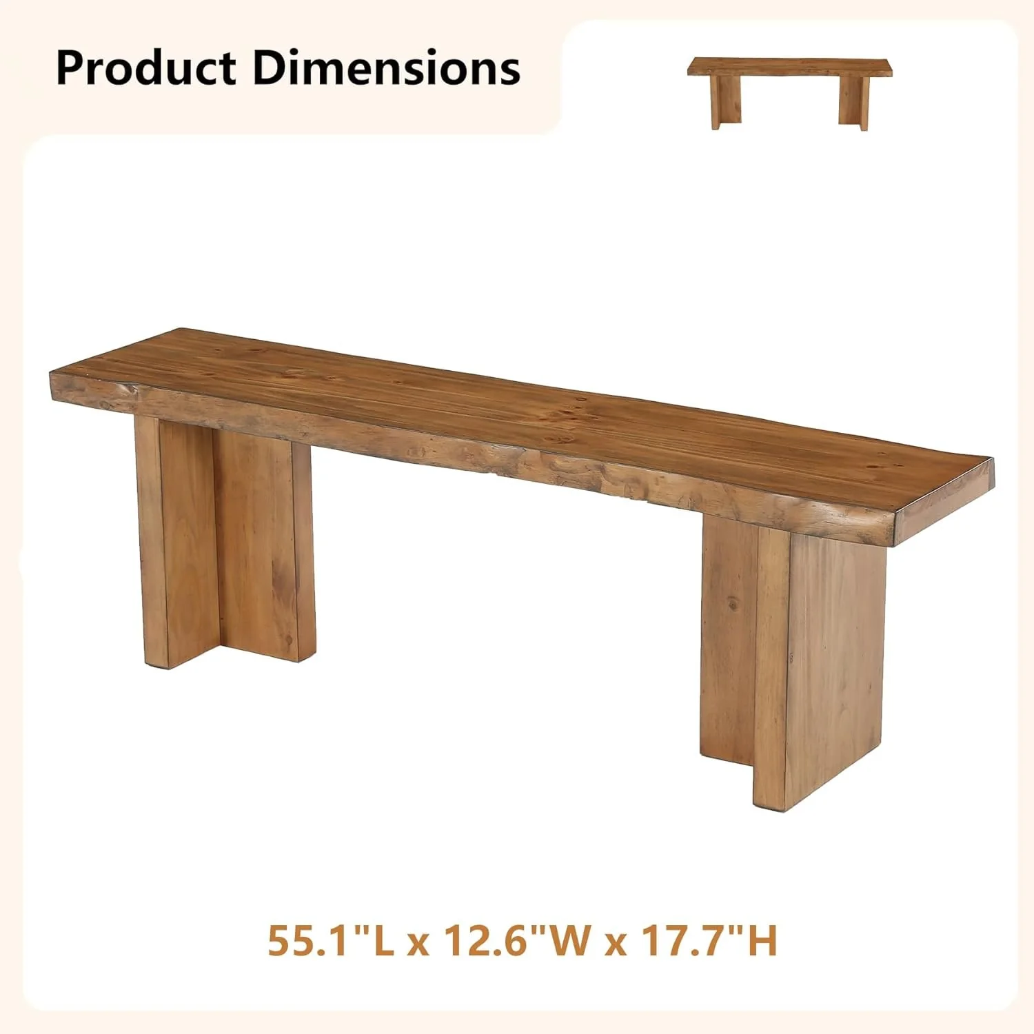 55" Farmhouse Entryway Bench, Solid Wood Shoe Bench End of Bed Bench for Bedroom - Image 2