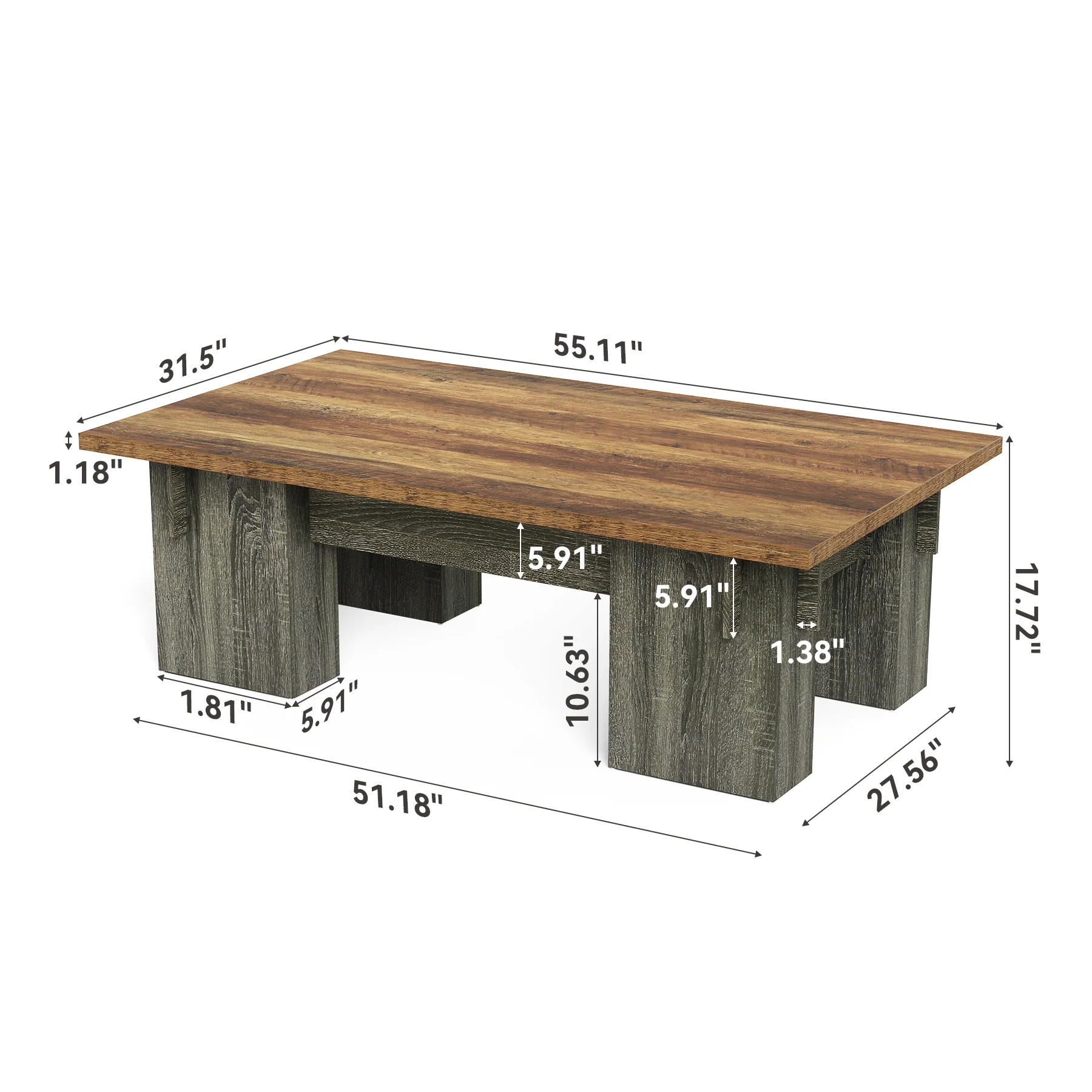 55" Rectangular Coffee Table for Living Room, Modern Center Table with Wood Finish - Image 2