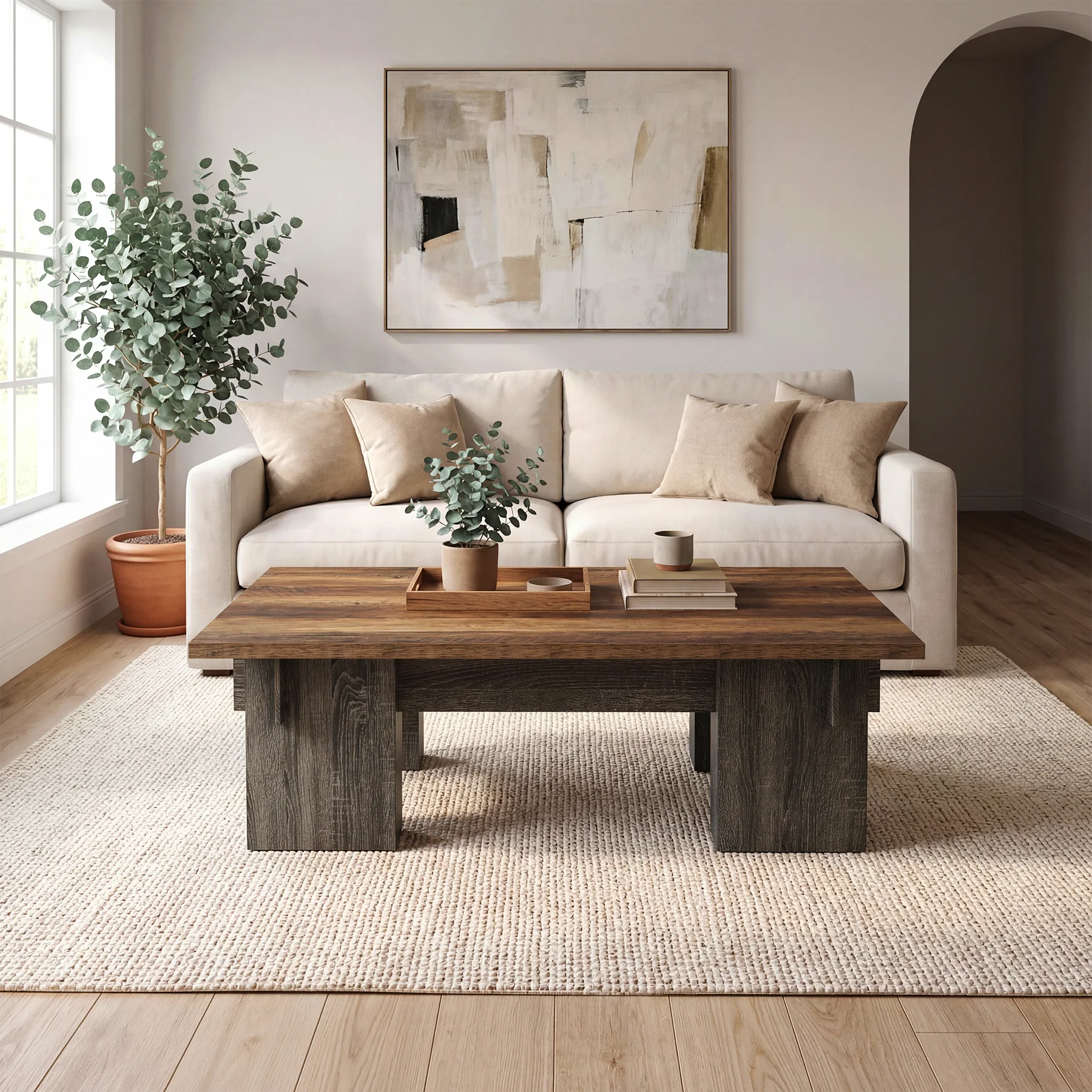 55" Rectangular Coffee Table for Living Room, Modern Center Table with Wood Finish - Image 3