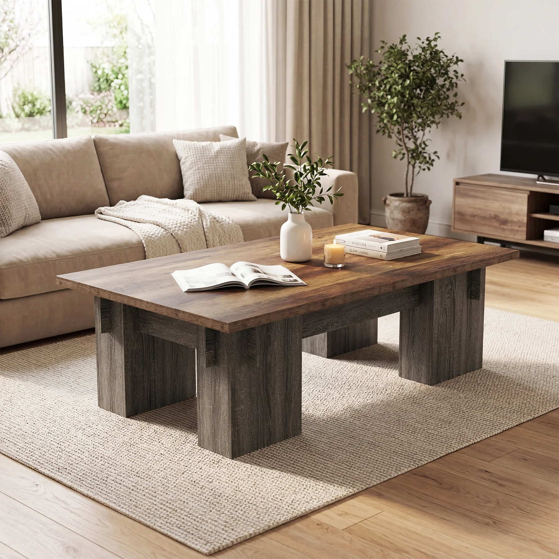 55" Rectangular Coffee Table for Living Room, Modern Center Table with Wood Finish - Image 4