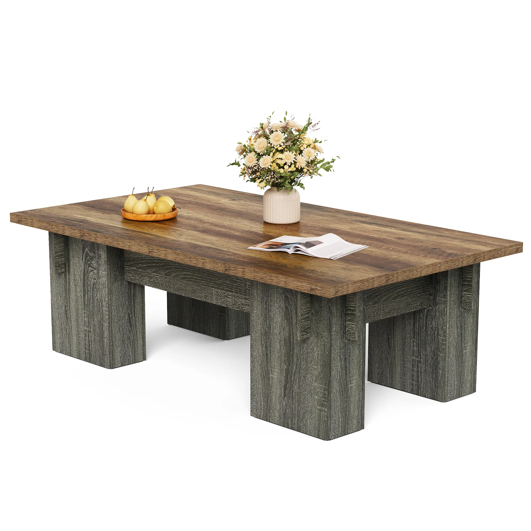 55" Rectangular Coffee Table for Living Room, Modern Center Table with Wood Finish - Image 7