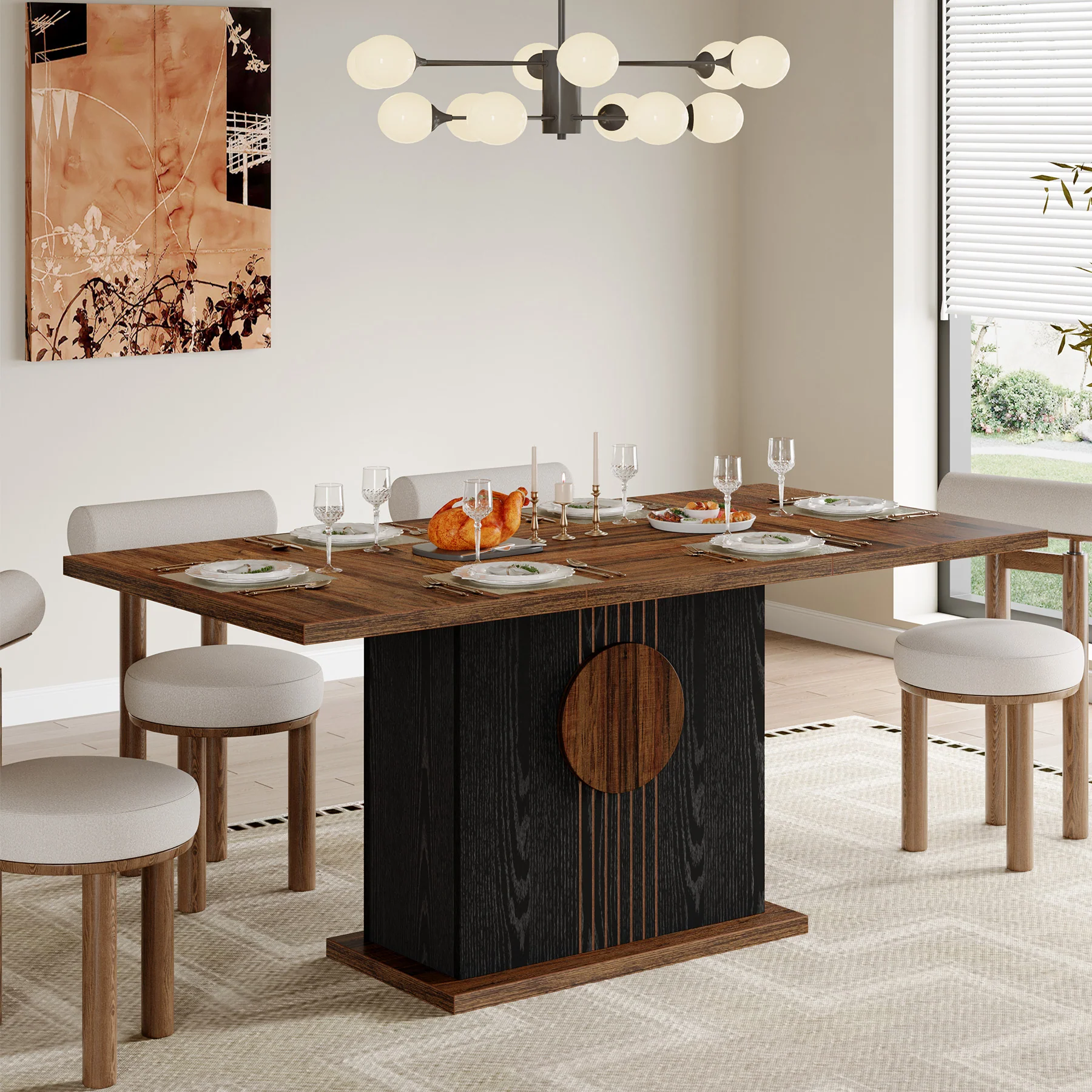 55" Rectangular Dining Table for 4–6 People, Farmhouse Wood Kitchen Table - Image 14