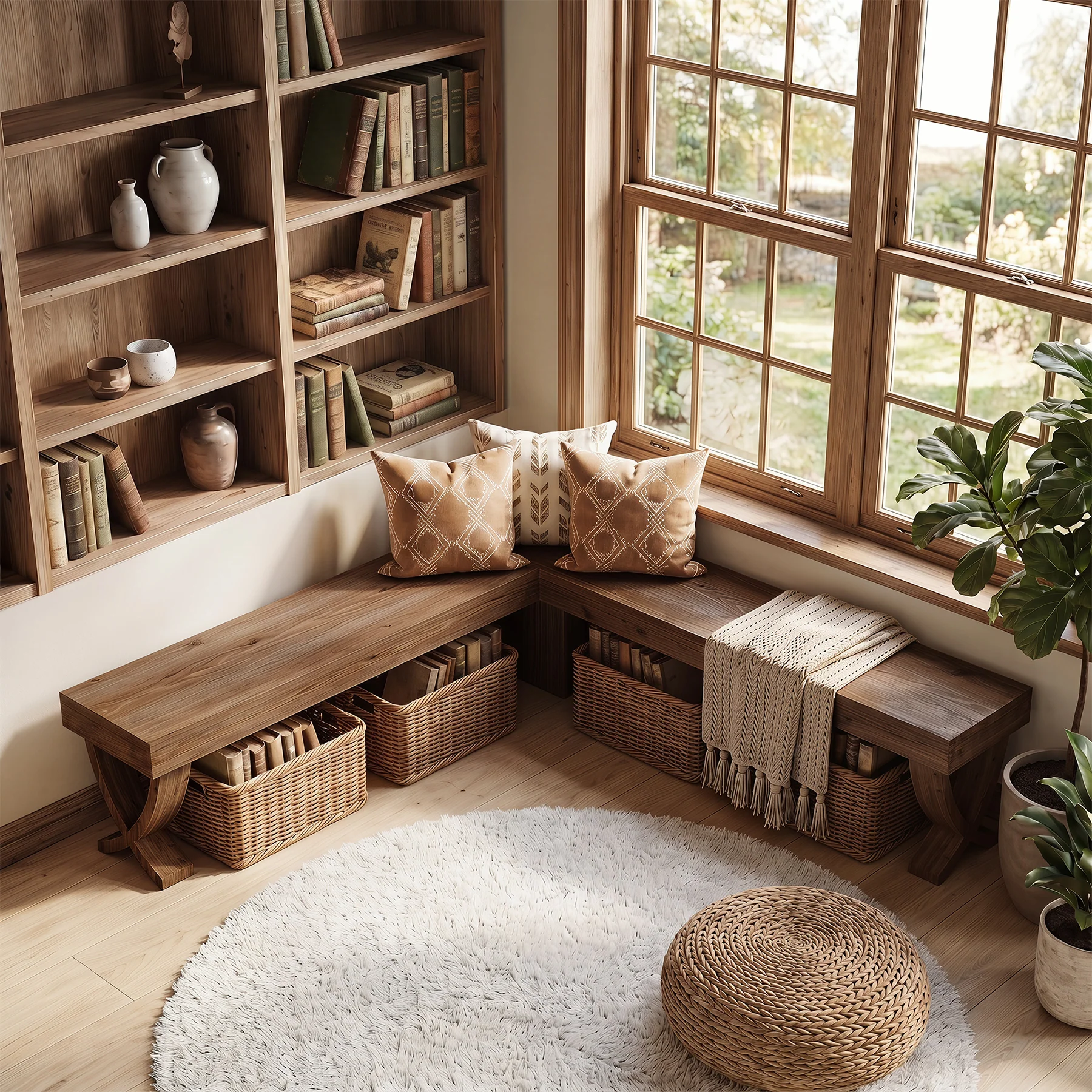 55" L-Shaped Corner Bench, Farmhouse Nook Dining Bench with X-Shaped Leg - Image 5