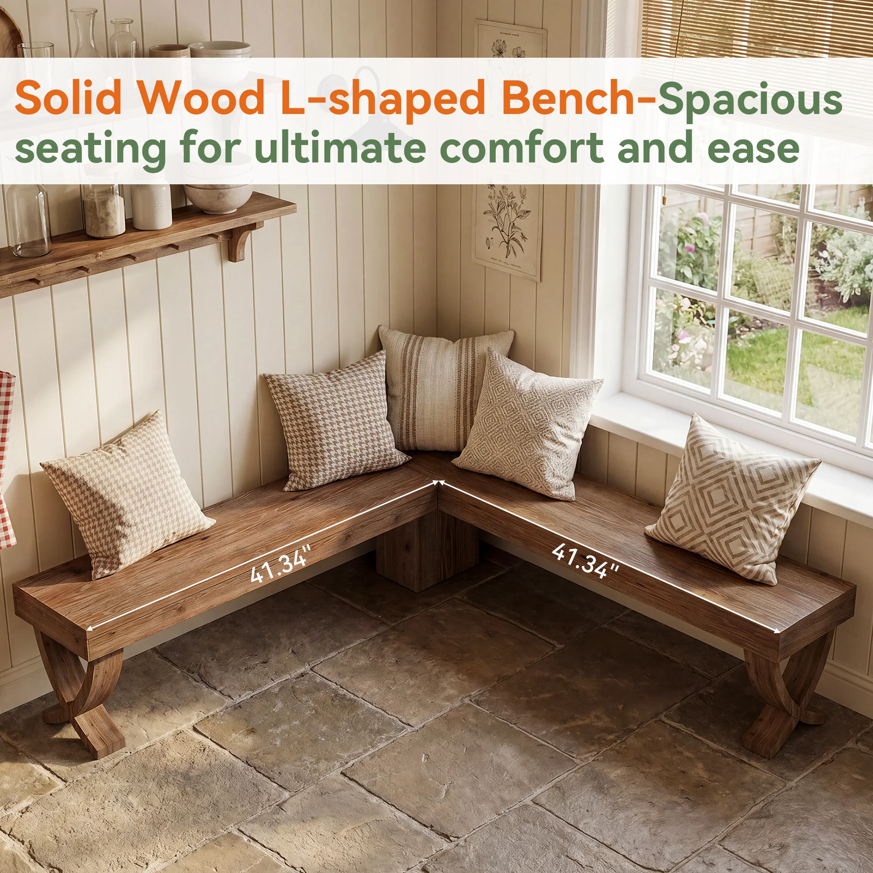 55" L-Shaped Corner Bench, Farmhouse Nook Dining Bench with X-Shaped Leg - Image 6