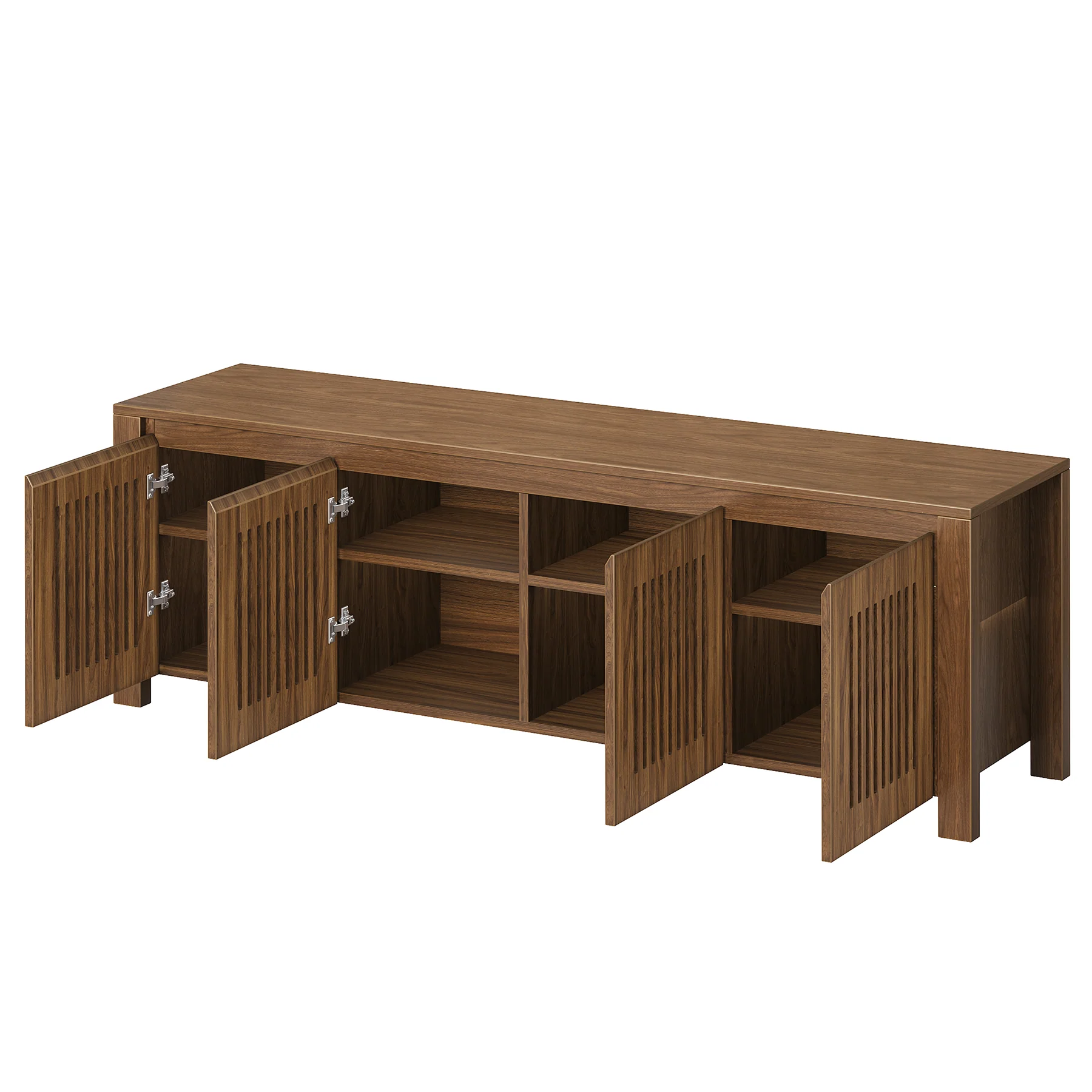 55" Shoe Storage Bench, 2-Tier Mid-Century Modern Entryway Bench with Slatted Doors for Living Room - Image 10