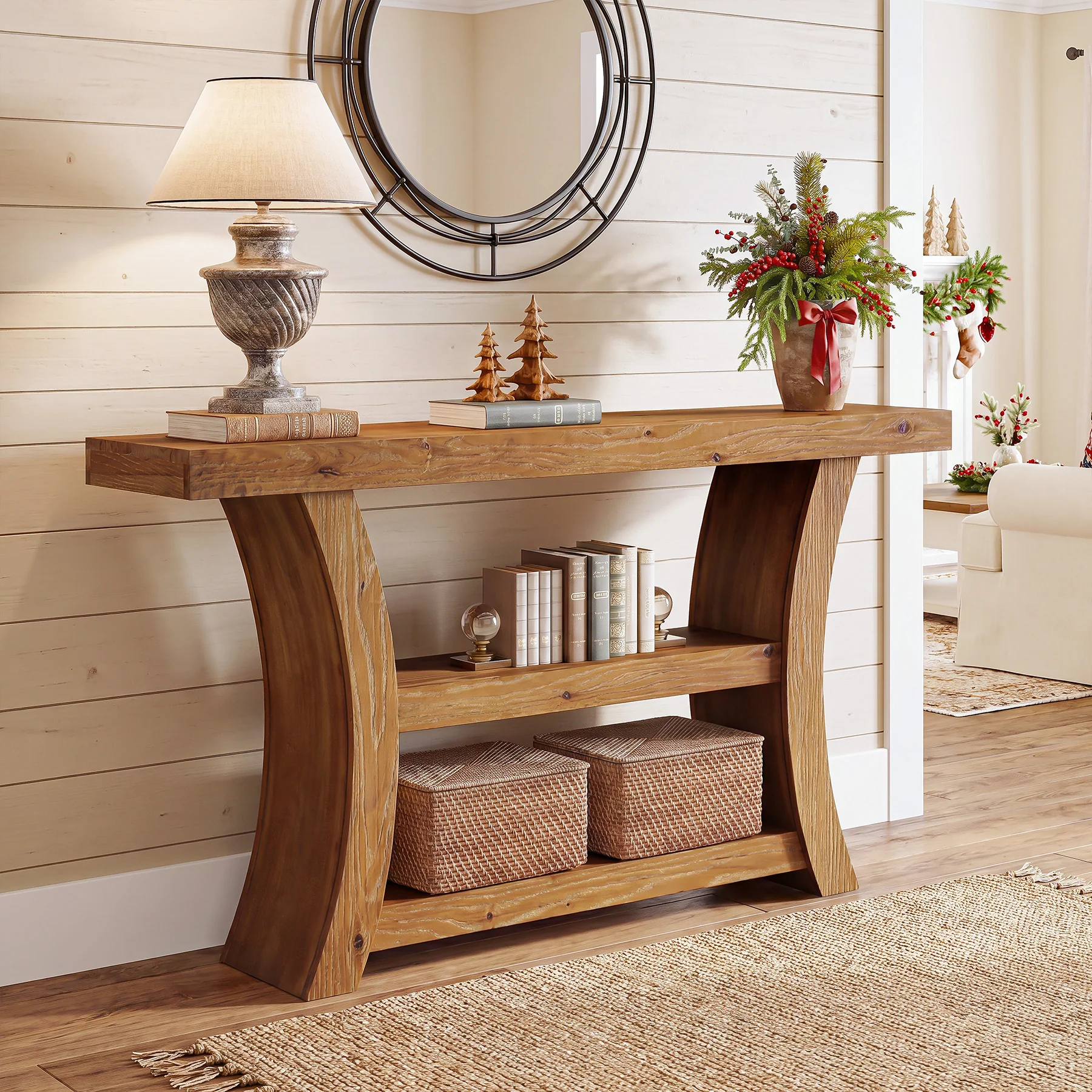 55" Solid Wood Console Table, 3-Tier Entryway Sofa Table with Open Shelves for Entrance - Image 5