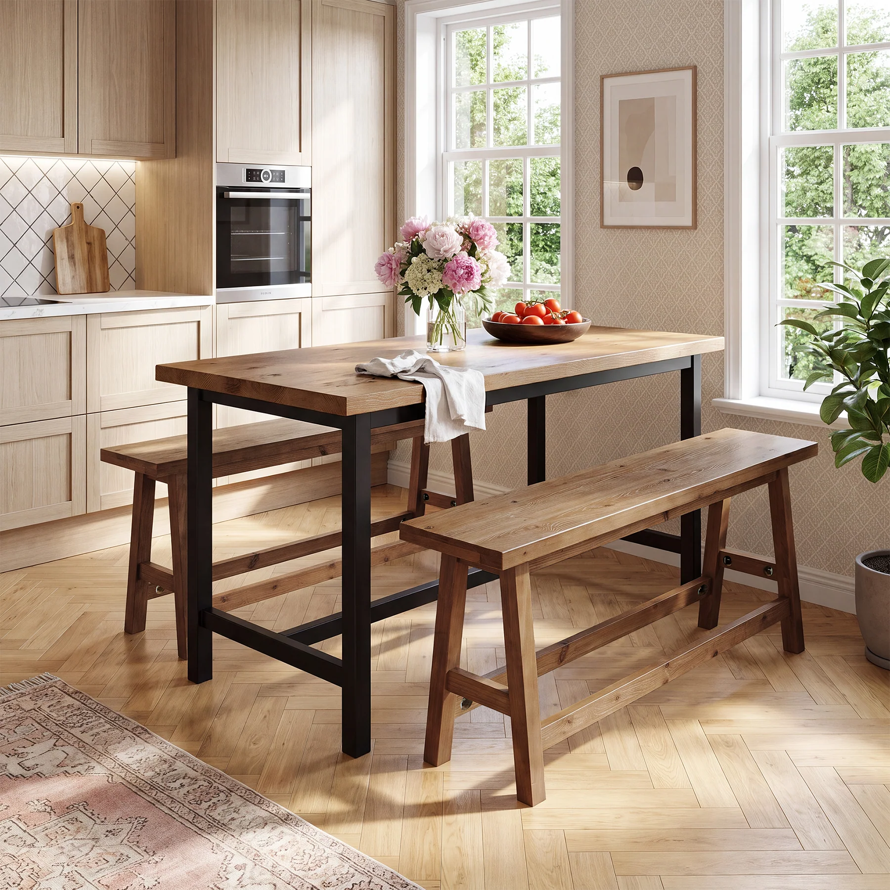 55" Solid Wood Counter Height Bar Bench, Farmhouse Dining Bench for Dining Room - Image 4