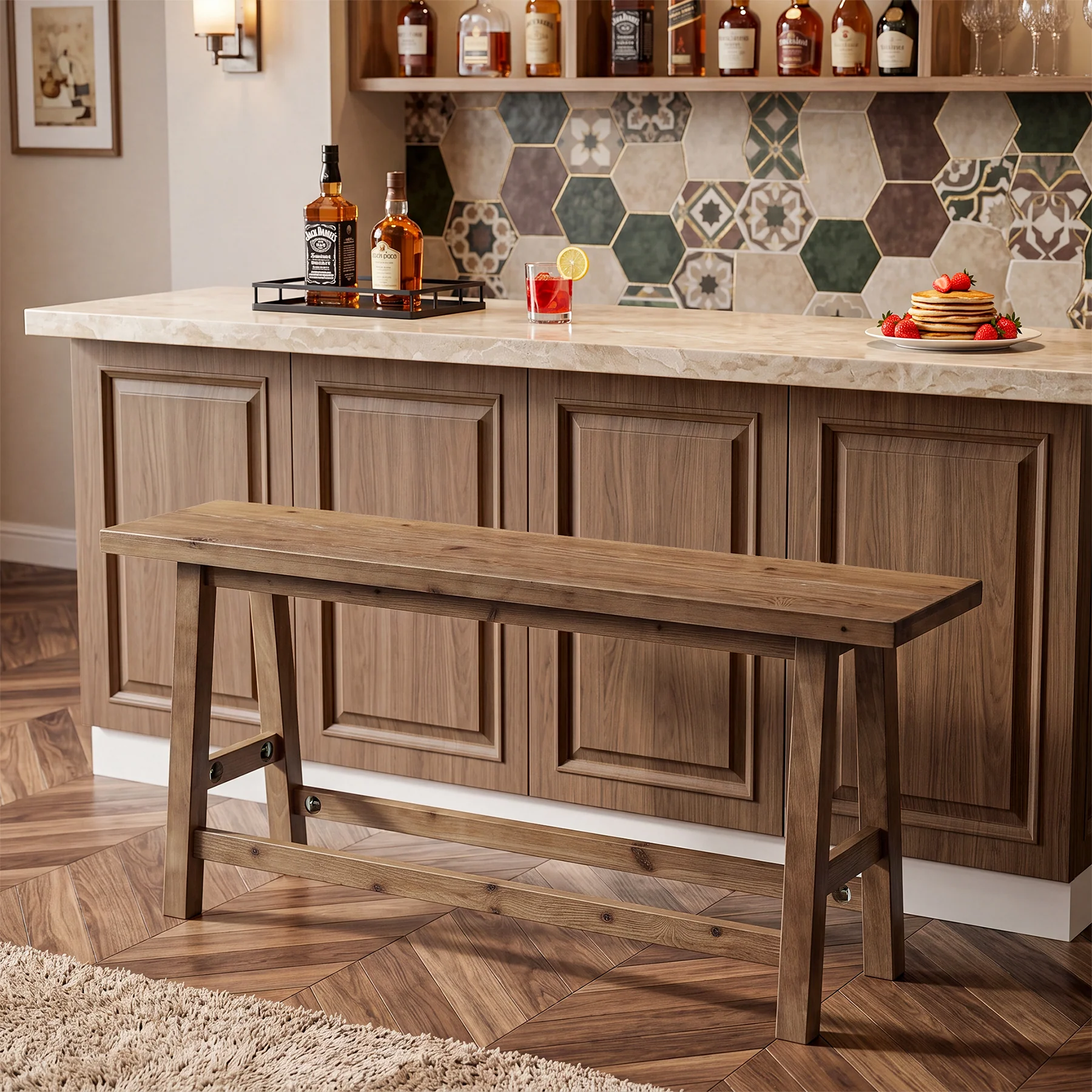 55" Solid Wood Counter Height Bar Bench, Farmhouse Dining Bench for Dining Room - Image 5