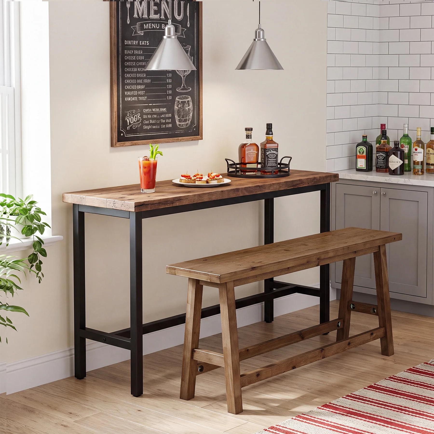 55" Solid Wood Counter Height Bar Bench, Farmhouse Dining Bench for Dining Room - Image 6