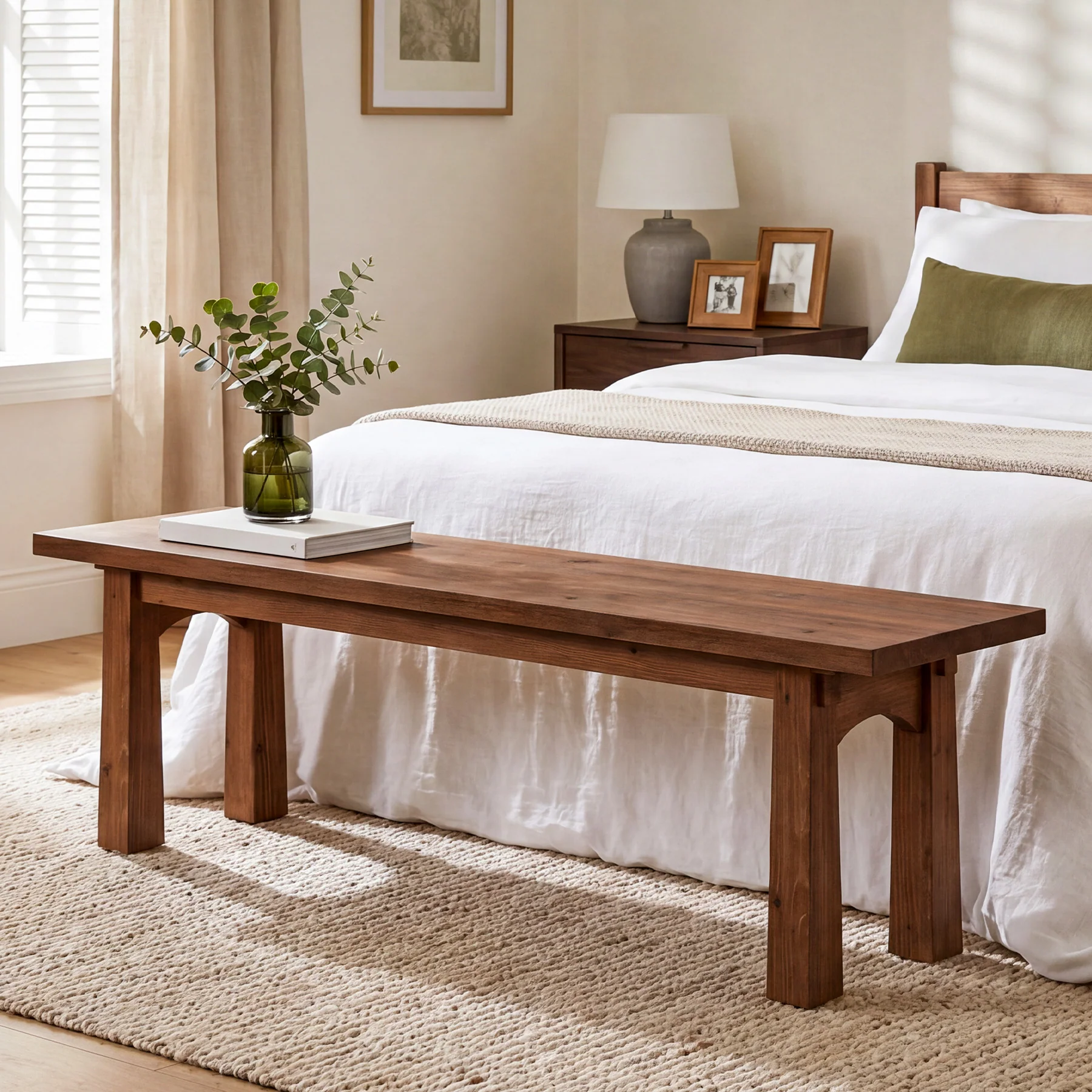 55" Solid Wood Entryway Bench, Farmhouse Shoe Bench End of Bed Bench, Easy Assembly - Image 5