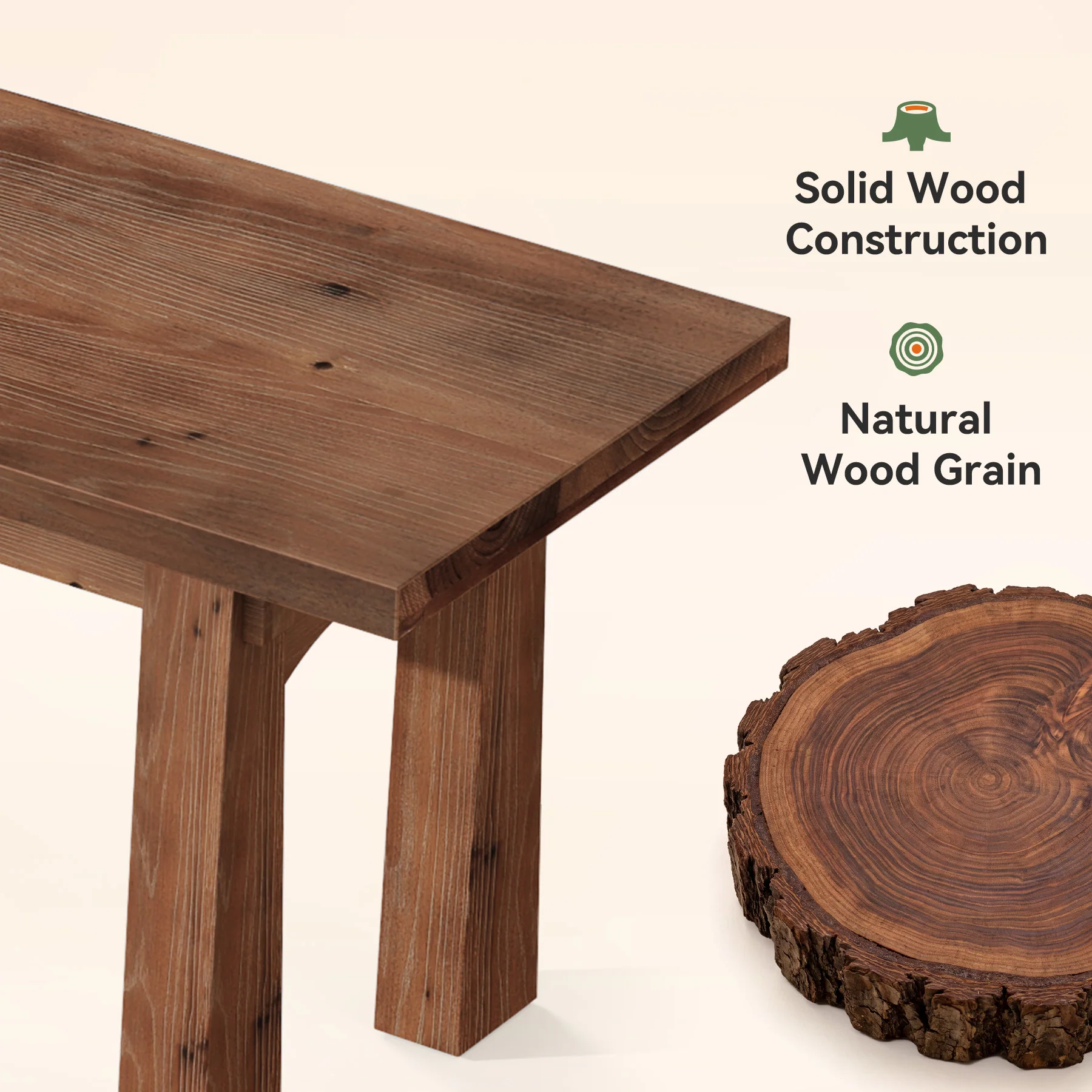 55" Solid Wood Entryway Bench, Farmhouse Shoe Bench End of Bed Bench, Easy Assembly - Image 7