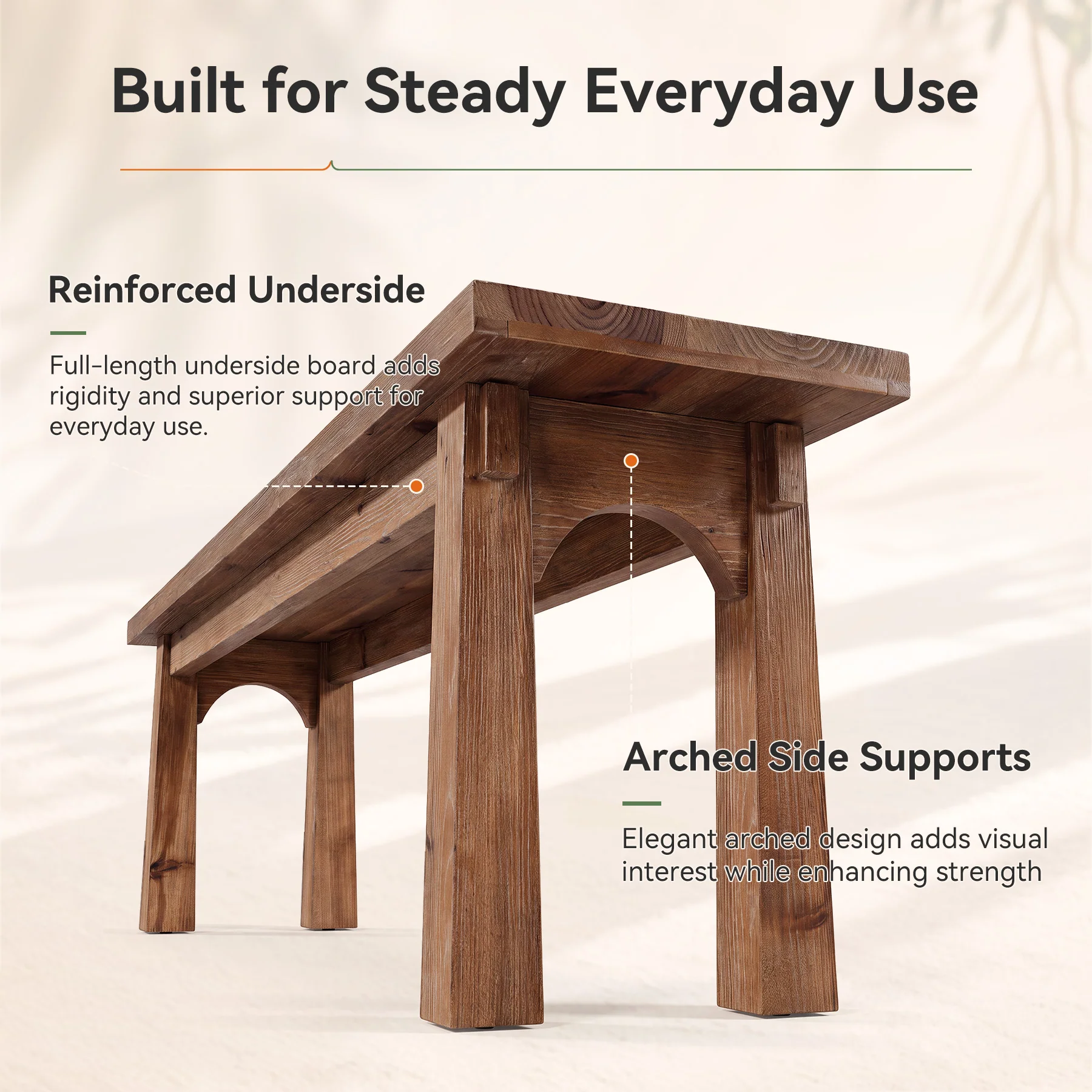 55" Solid Wood Entryway Bench, Farmhouse Shoe Bench End of Bed Bench, Easy Assembly - Image 8