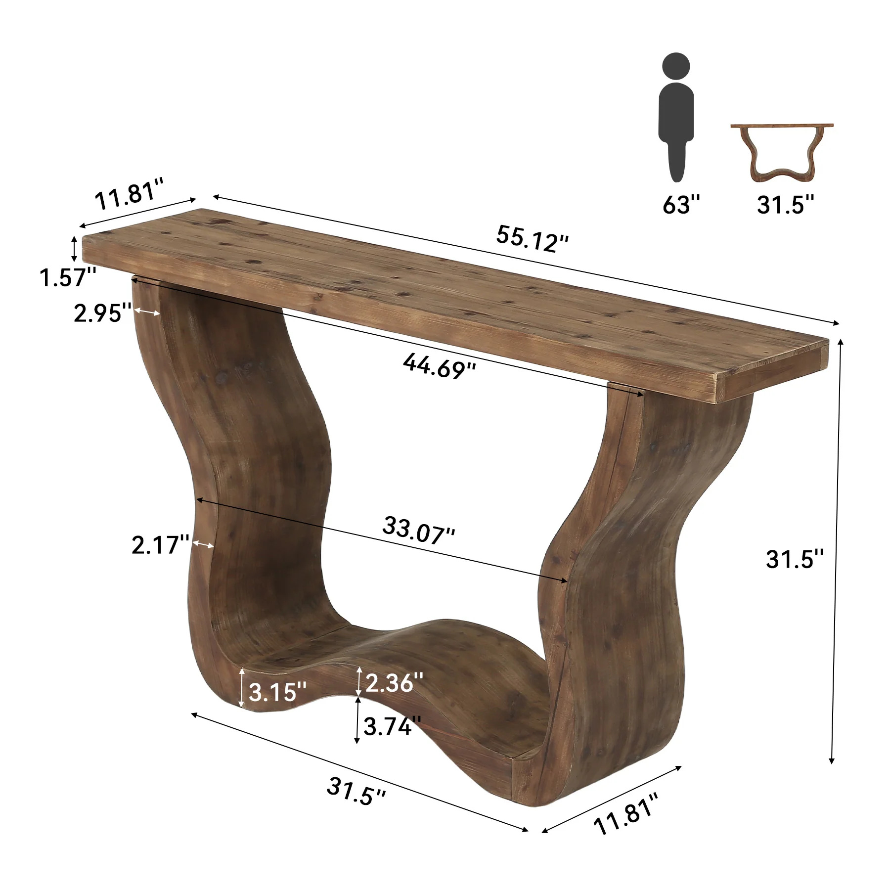 55" Solid Wood Farmhouse Console Table, Artistic Entryway Sofa Table for Hallway & Living Room - Image 2