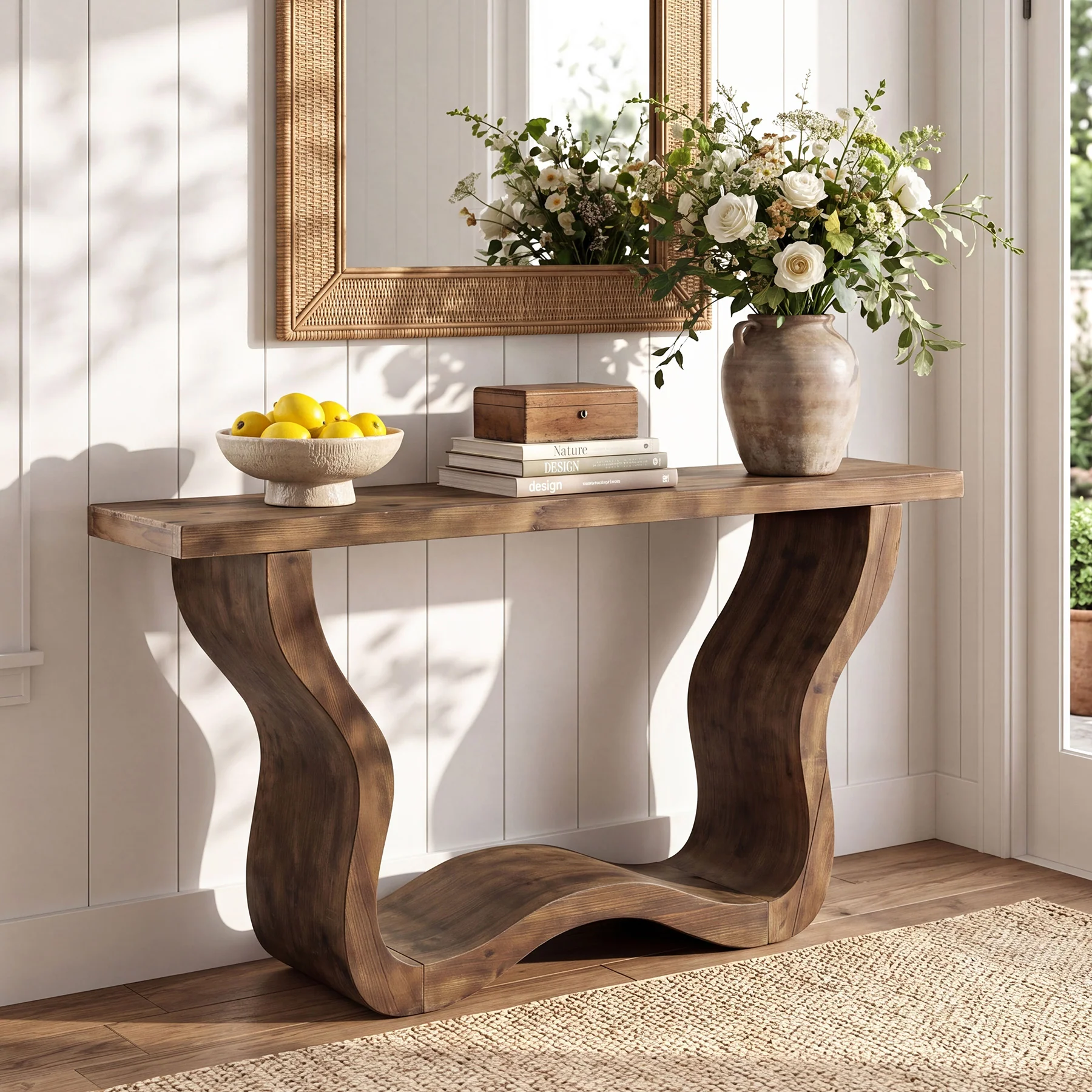 55" Solid Wood Farmhouse Console Table, Artistic Entryway Sofa Table for Hallway & Living Room - Image 4
