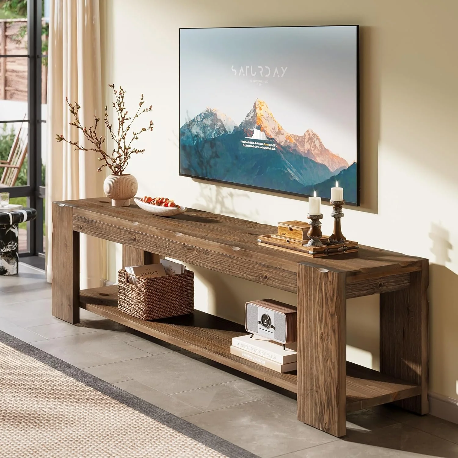 55" Solid Wood TV Stand, 2-Tier TV Console Media Stand for TVs up to 60" - Image 4