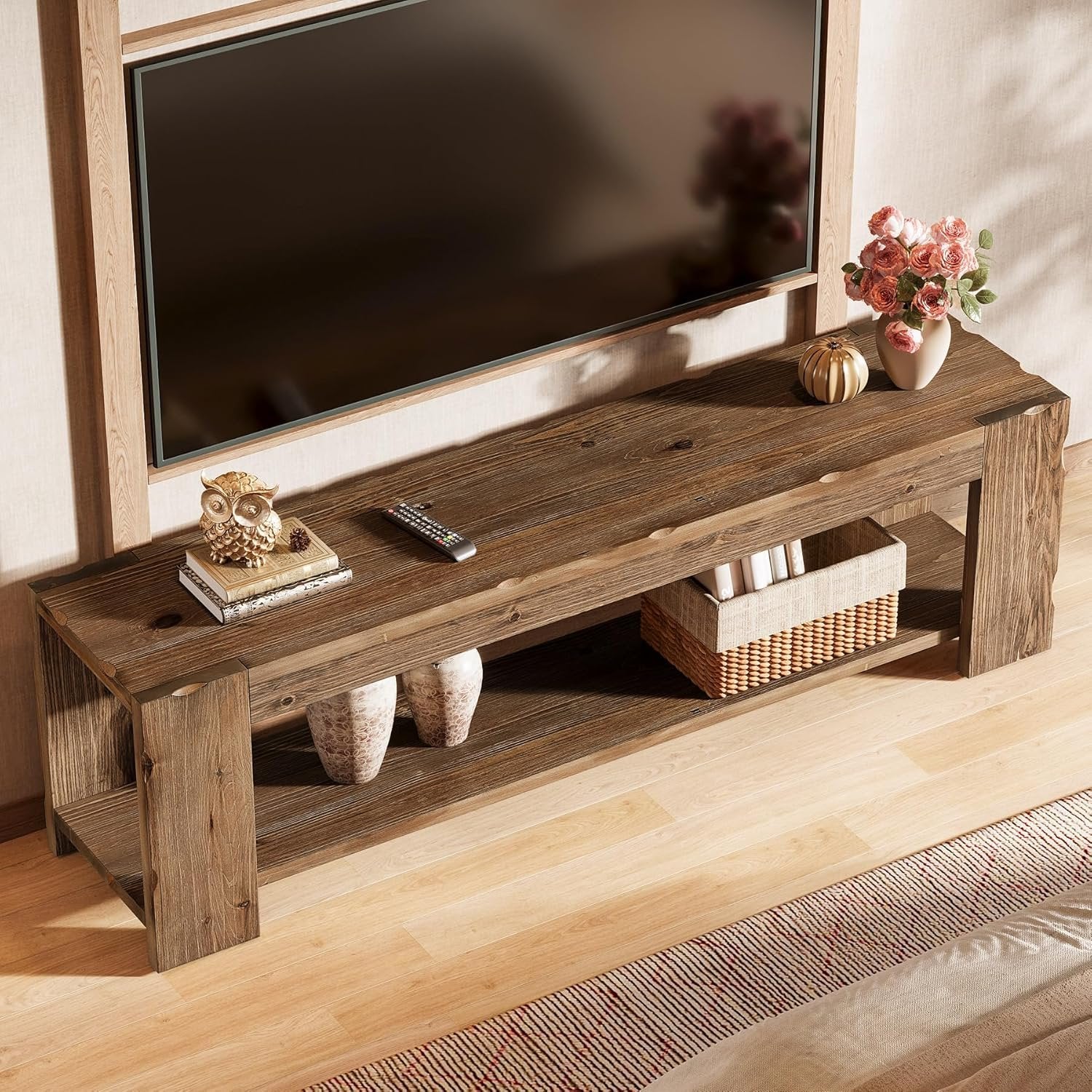 55" Solid Wood TV Stand, 2-Tier TV Console Media Stand for TVs up to 60" - Image 5