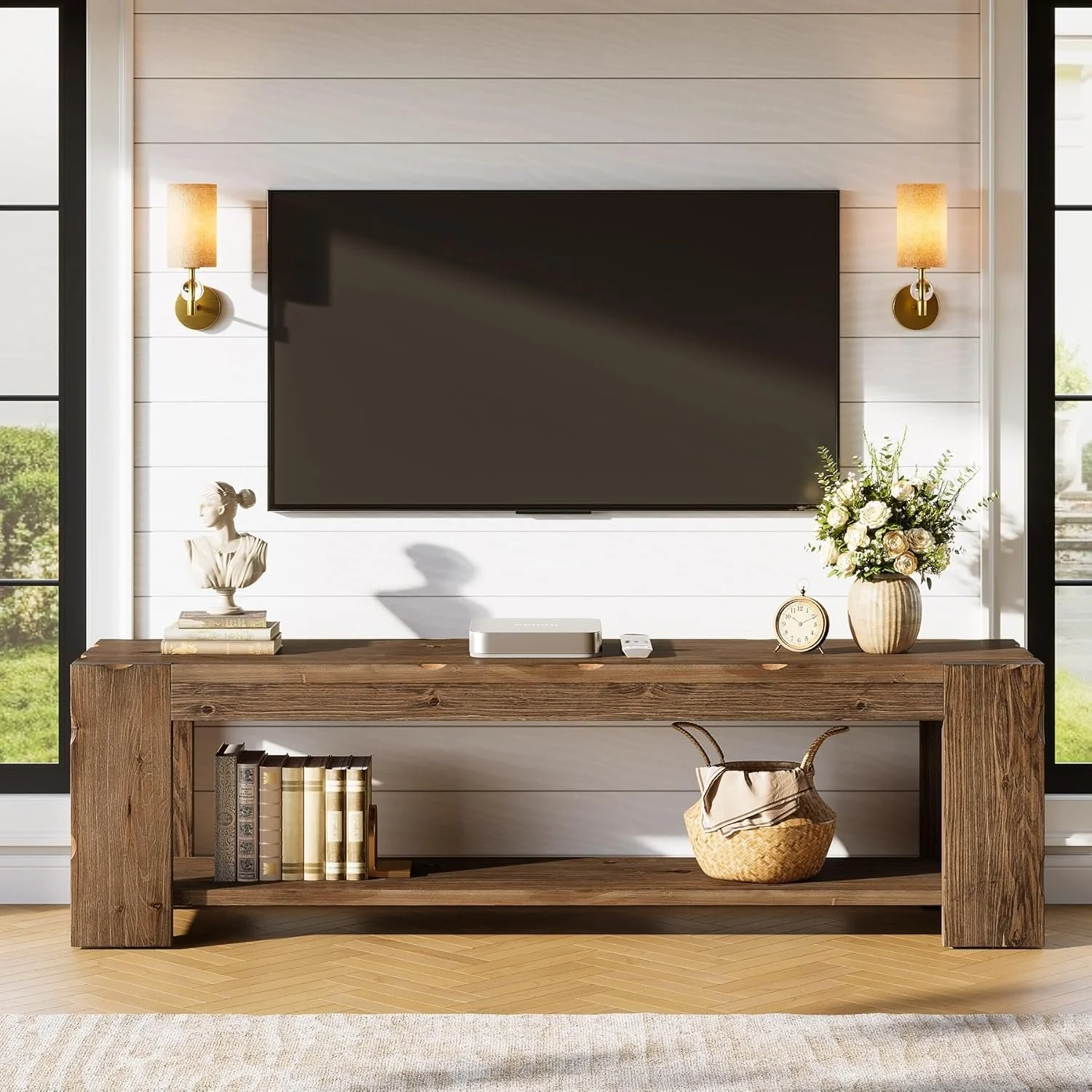 55" Solid Wood TV Stand, 2-Tier TV Console Media Stand for TVs up to 60" - Image 7