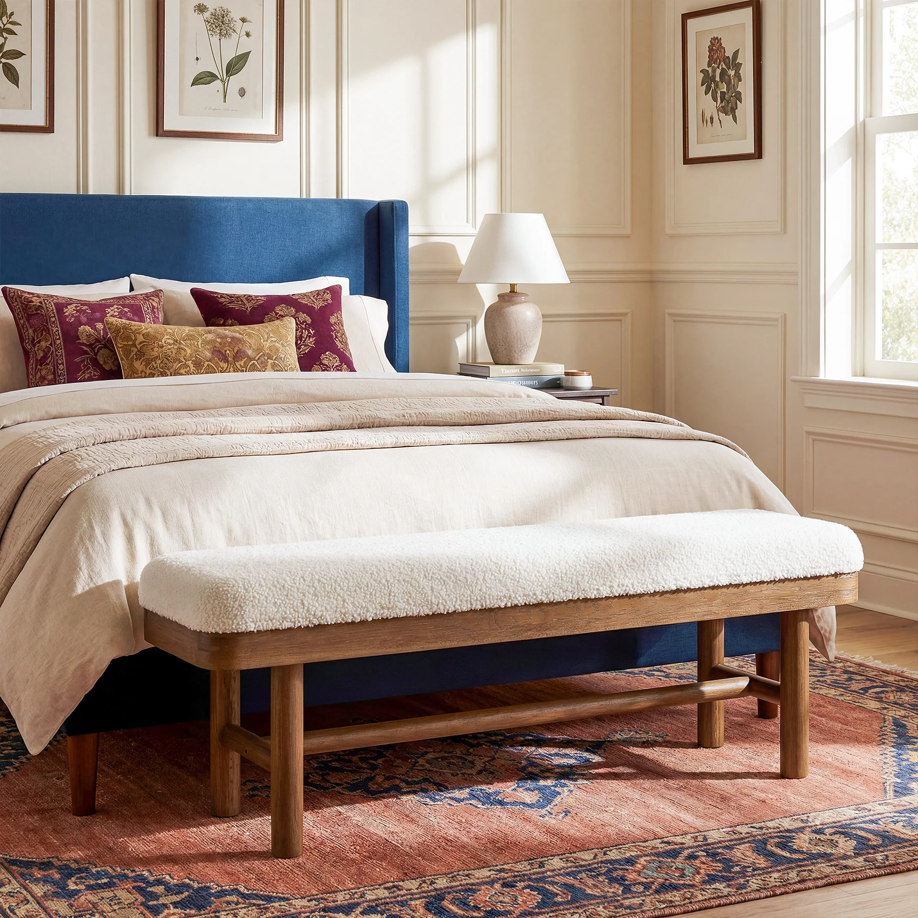 55" Upholstered Bedroom Bench, End of Bed Bench with Solid Wood Frame & Cushion - Image 3
