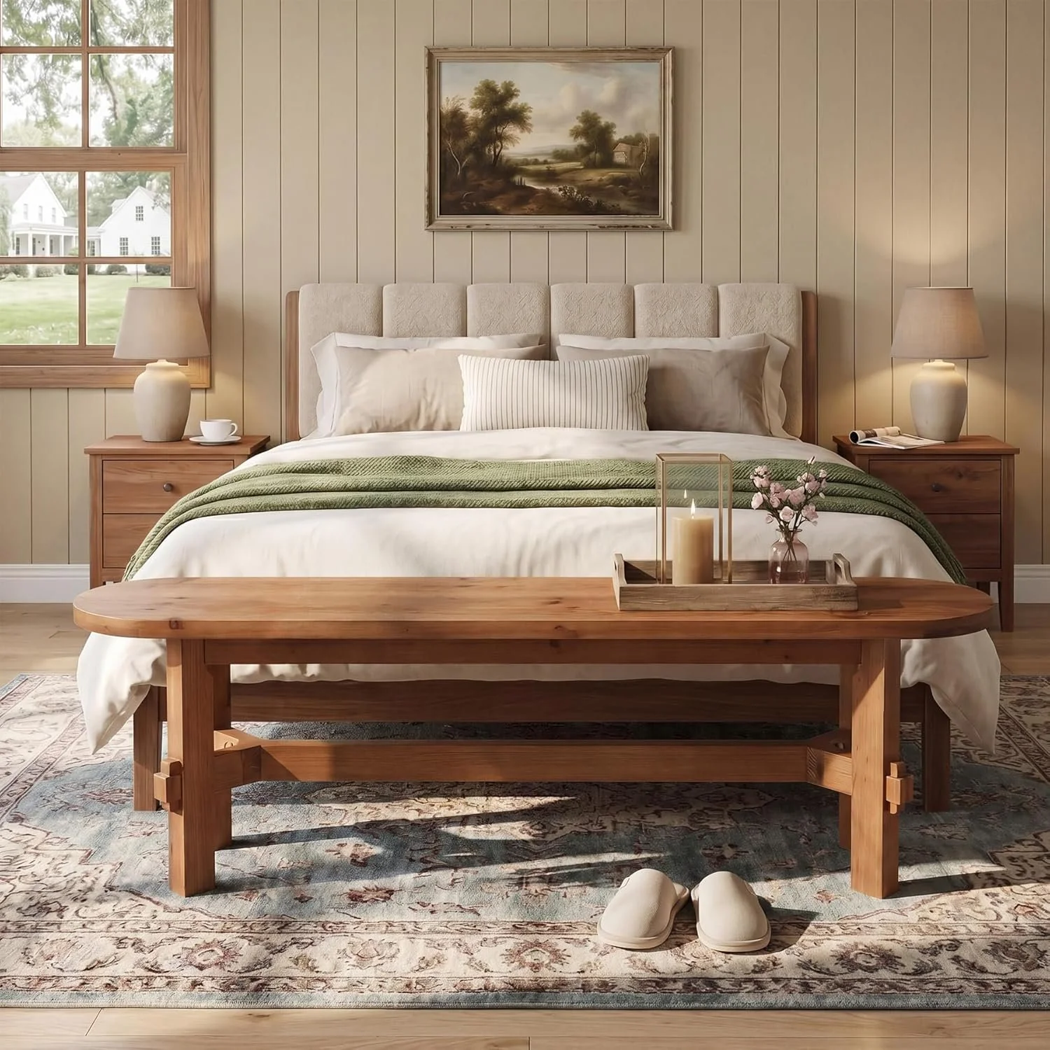 55" Solid Wood Dining Bench, Indoor Bench for Dining Table & Living Room - Image 4