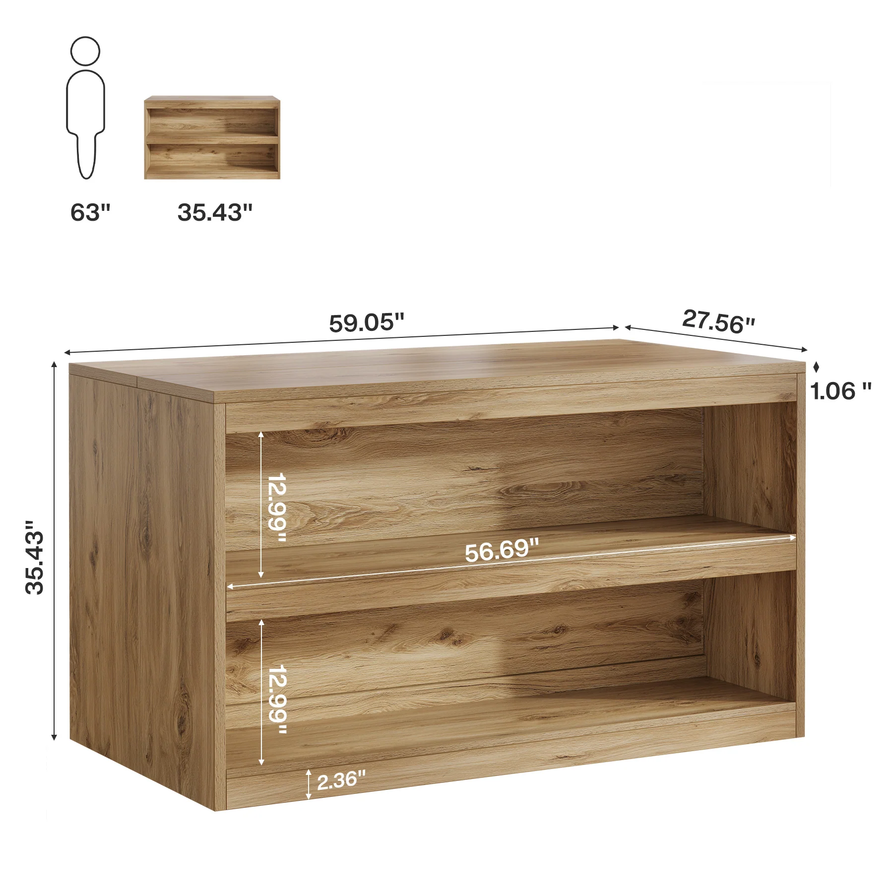 59" Home Bar Table, Rectangular Pub Table Coffee Bar Cabinet with 2-Tier Open Shelves - Image 2