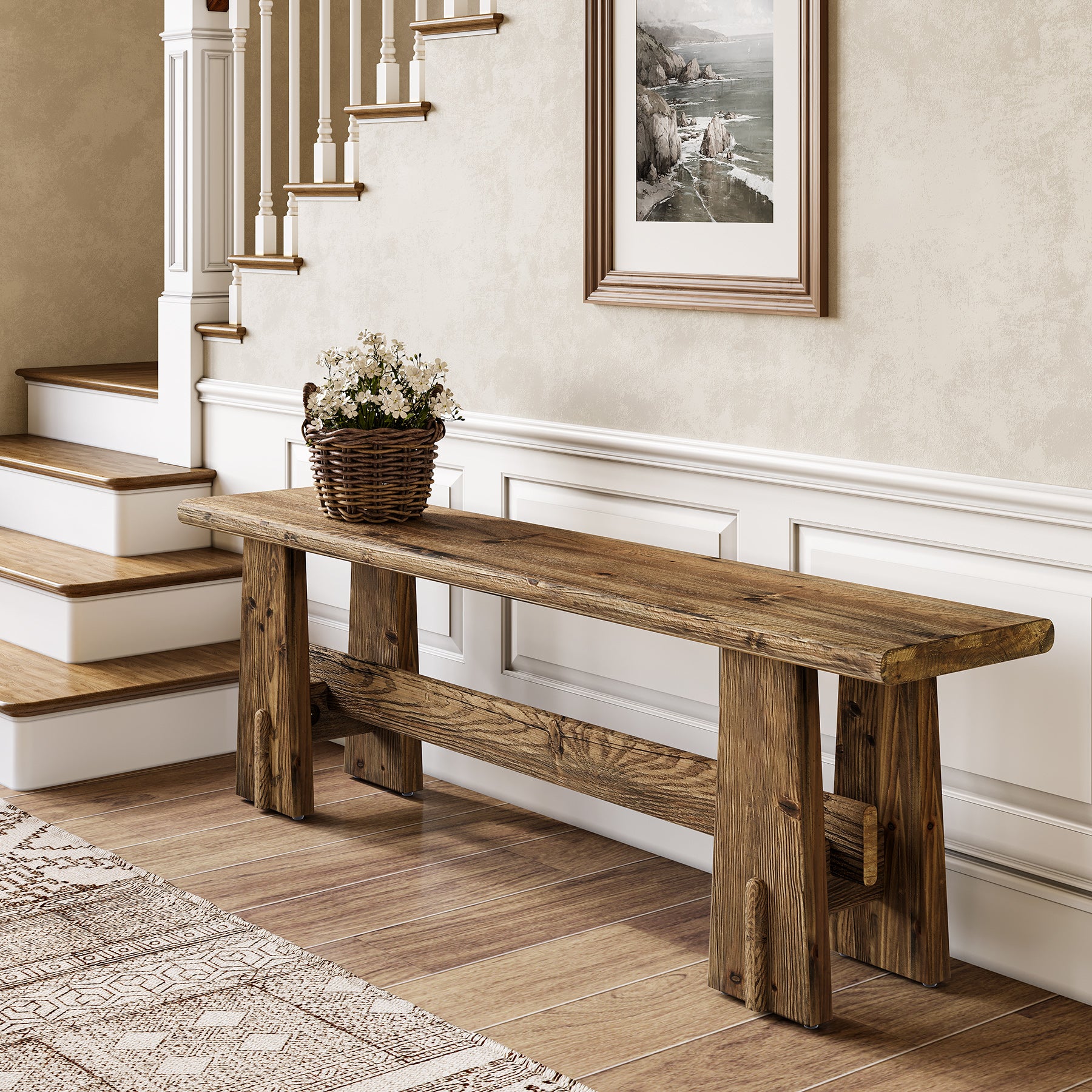 59" Wood Entryway Bench, Traditional Hallway Bench End of Bed Bench - Image 4