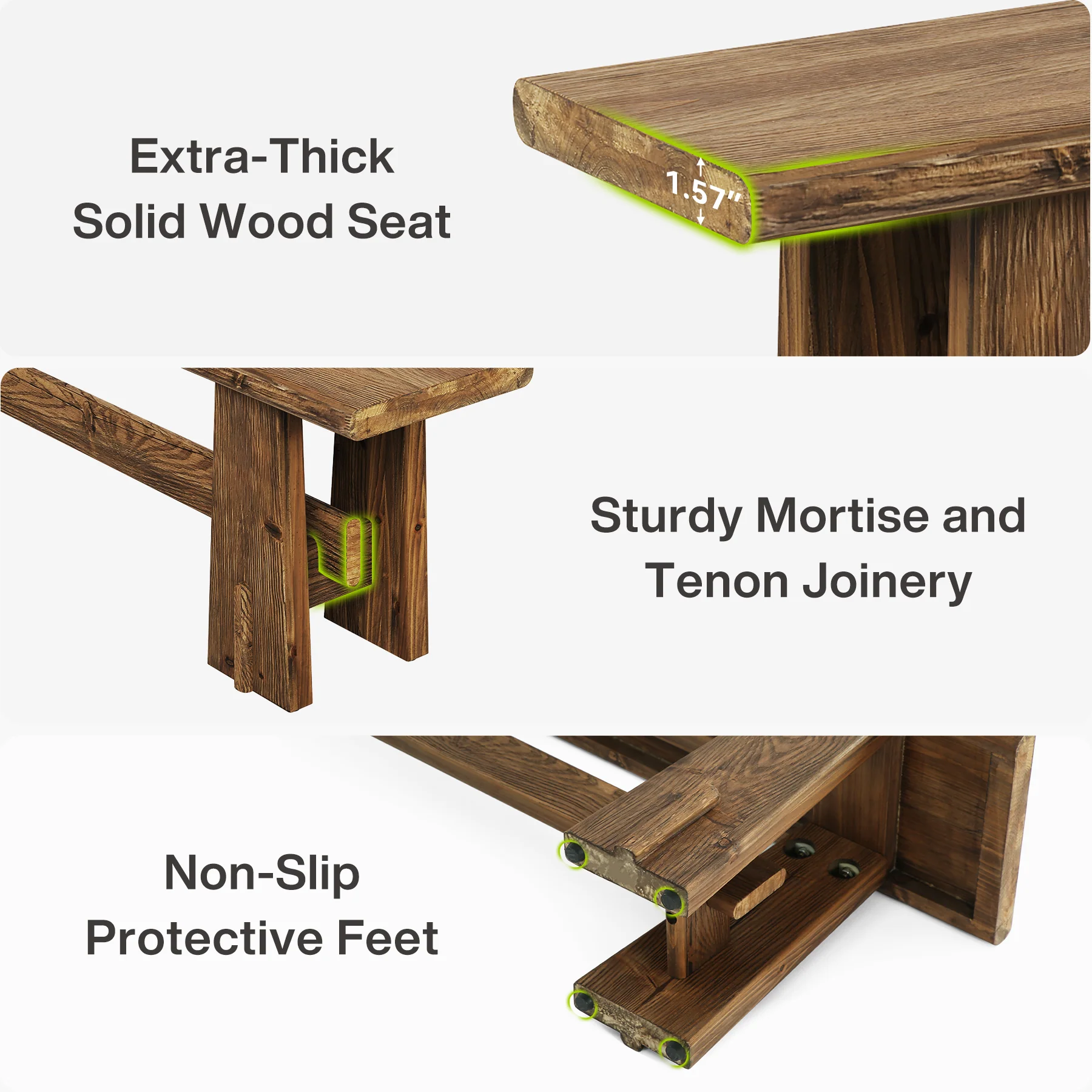 59" Wood Entryway Bench, Traditional Hallway Bench End of Bed Bench - Image 7